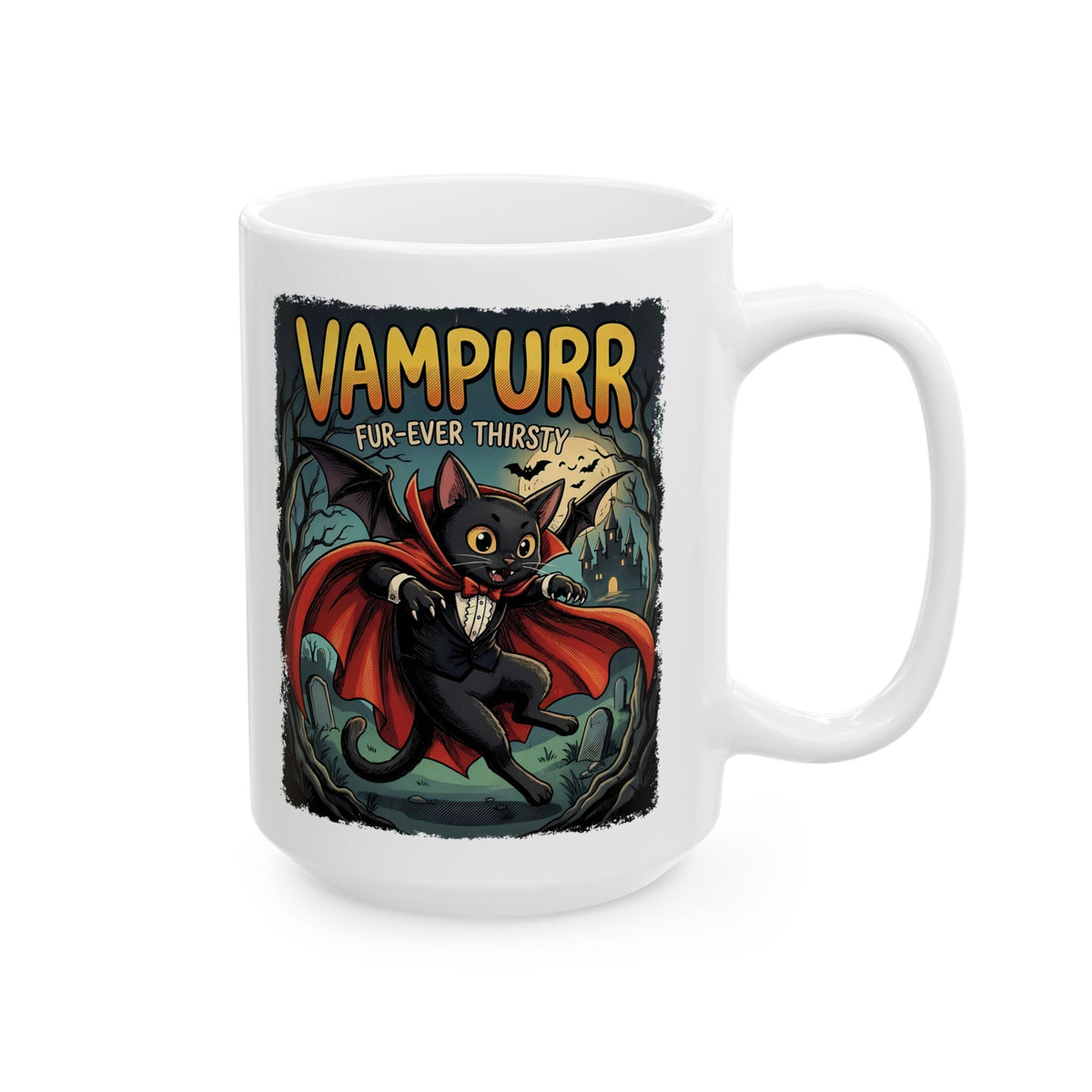 Vampurr 'Fur-ever Thirsty' Cat Vampire Ceramic Mug