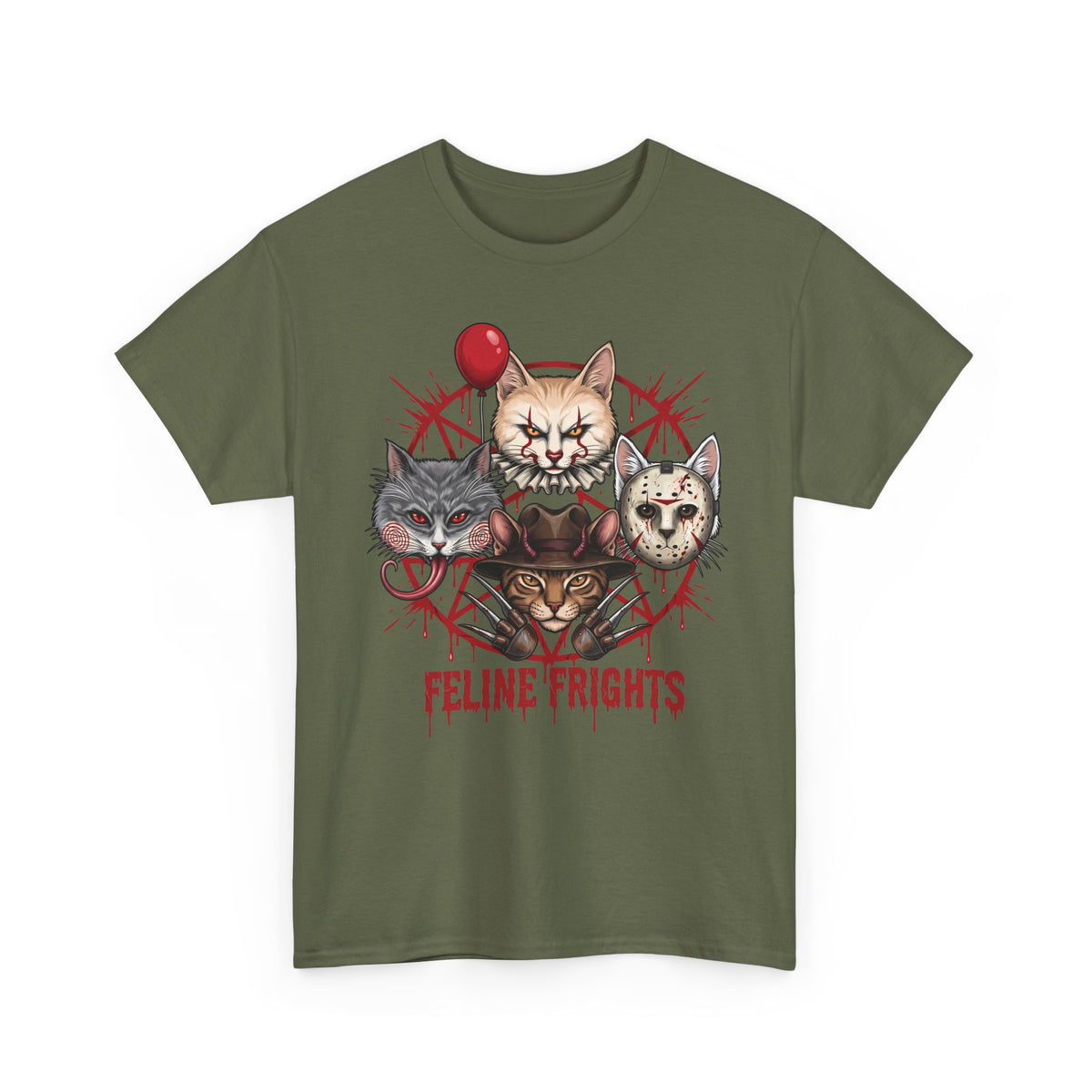 Funny Feline Frights T-Shirt — Slasher Movie Icons Cat Parody Apparel