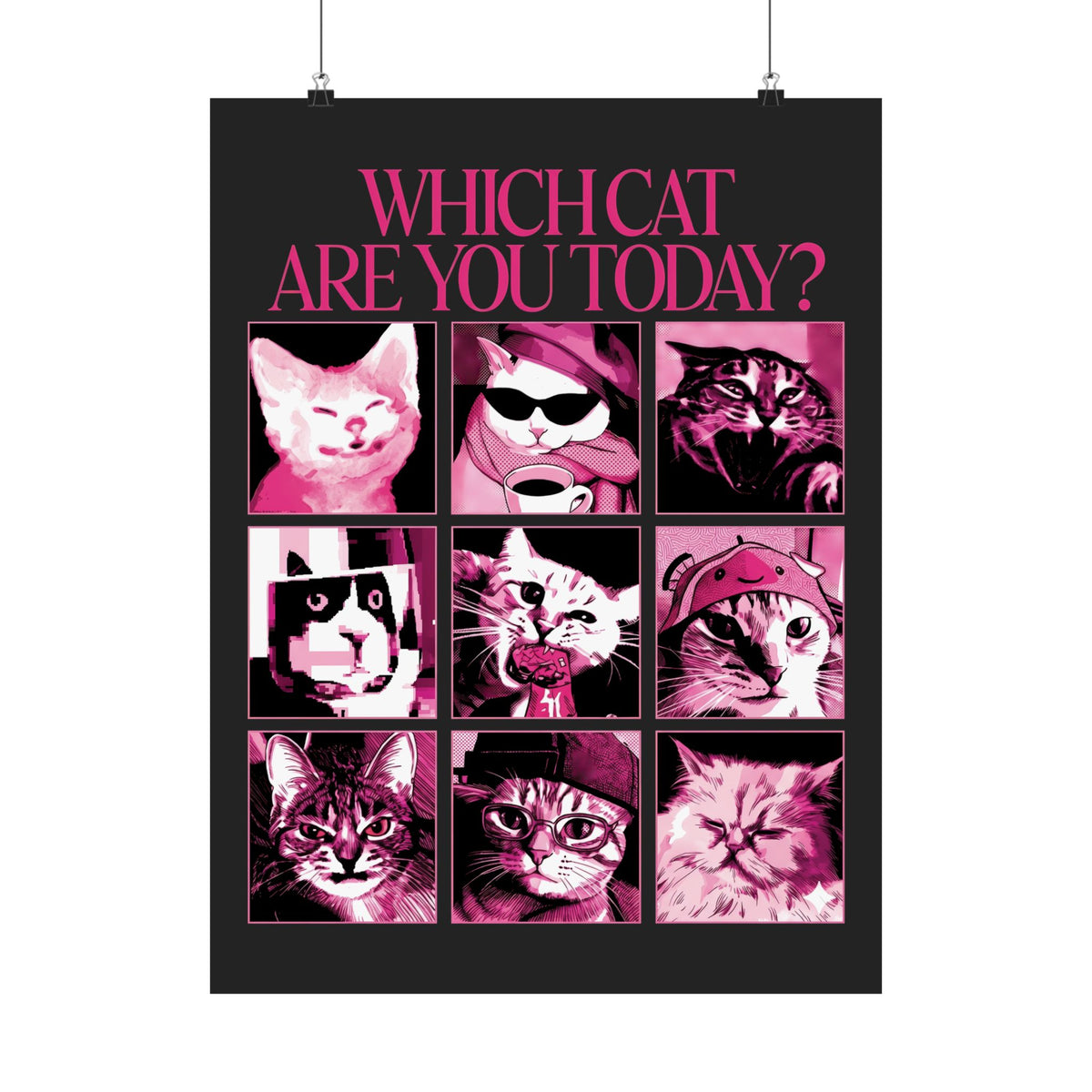 Cat Mood Chart Poster — Pink Pop Art Feline Expressions Graphic