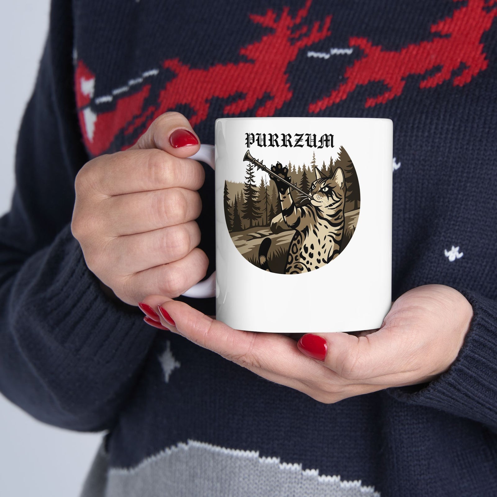 Funny Black Metal Cat Mug | Purrzum Corpse Paint Ceramic Mug