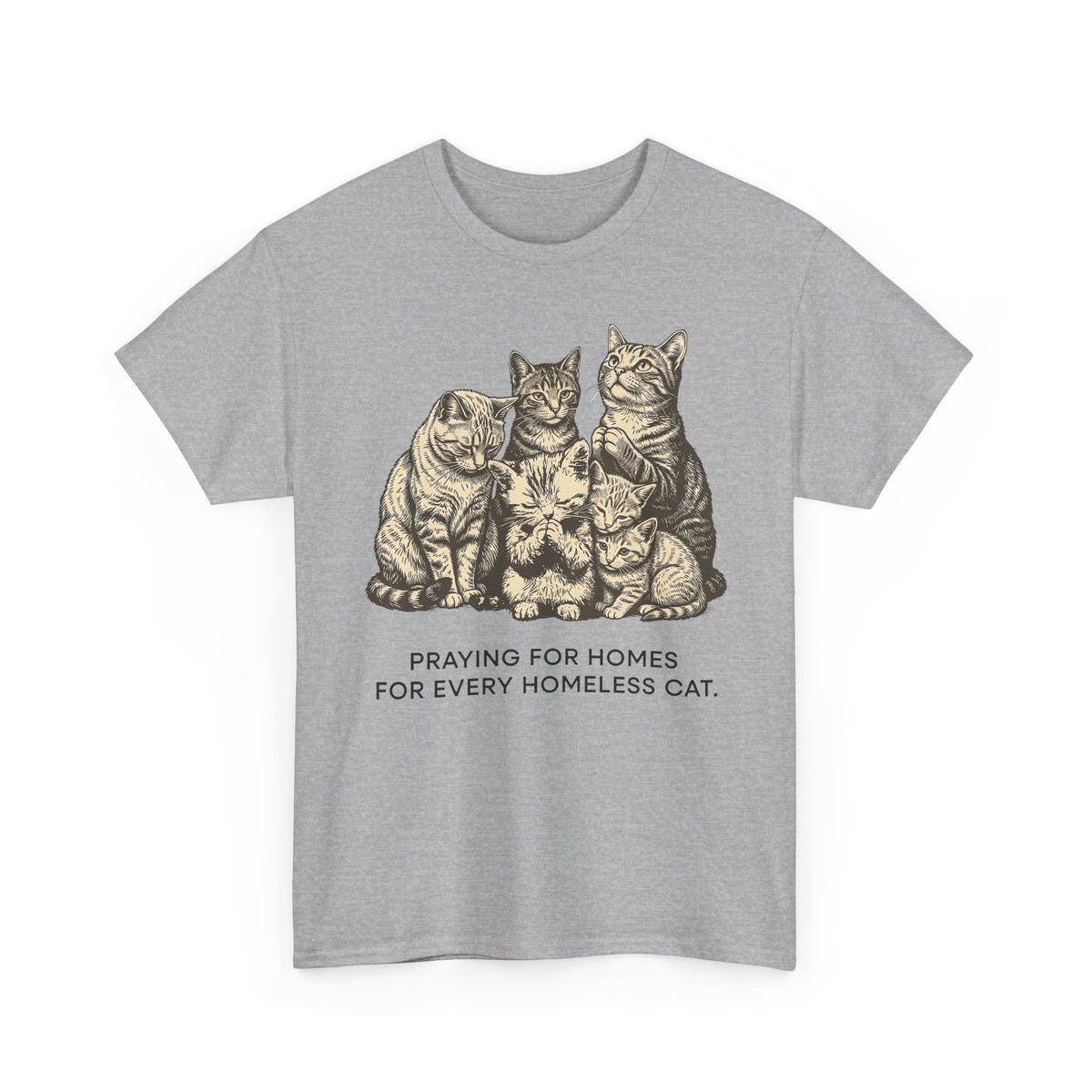 Cat Rescue T-Shirt — "Praying for Homes for Every Homeless Cat" Vintage Cat Rescue Tee