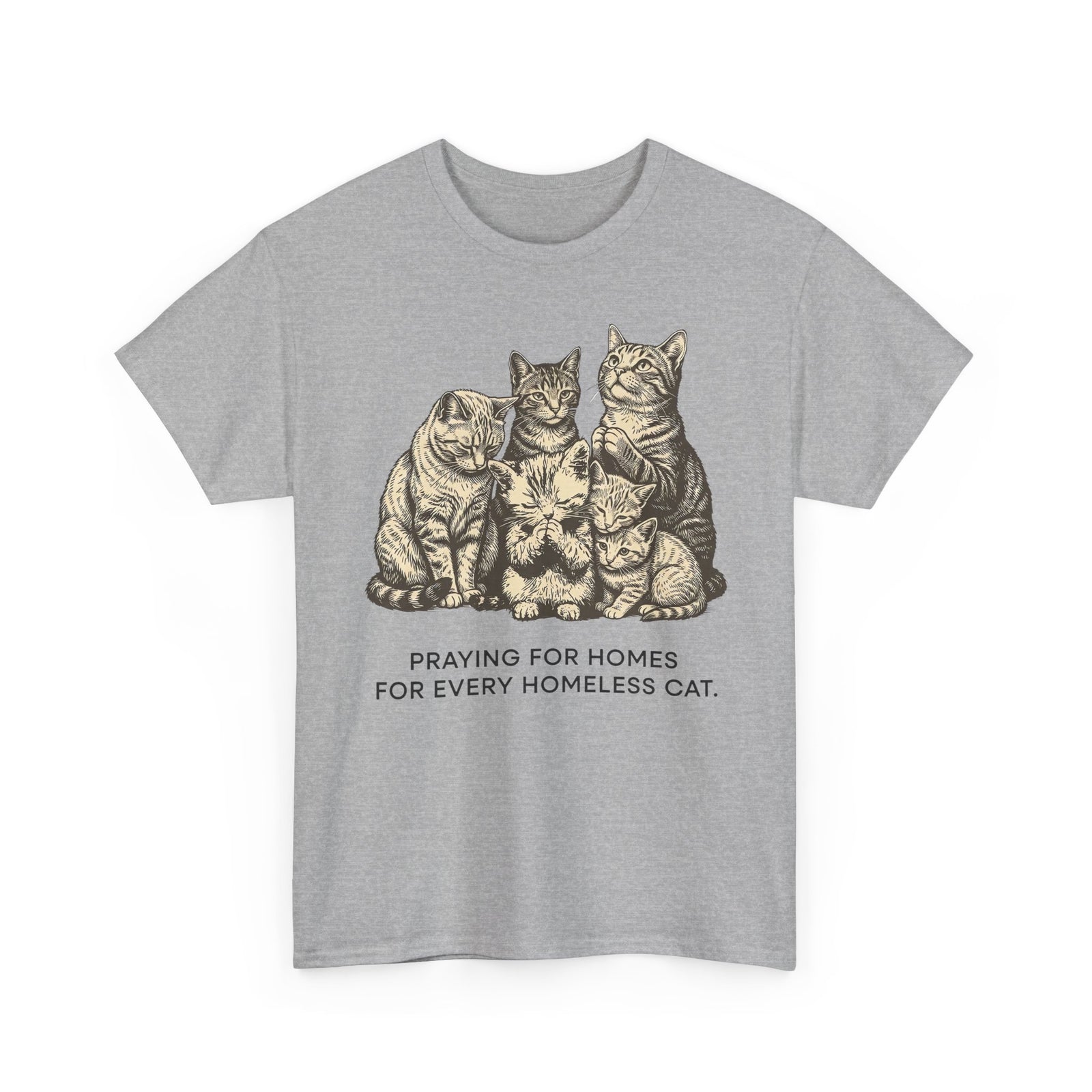 Cat Rescue T-Shirt — "Praying for Homes for Every Homeless Cat" Vintage Cat Rescue Tee