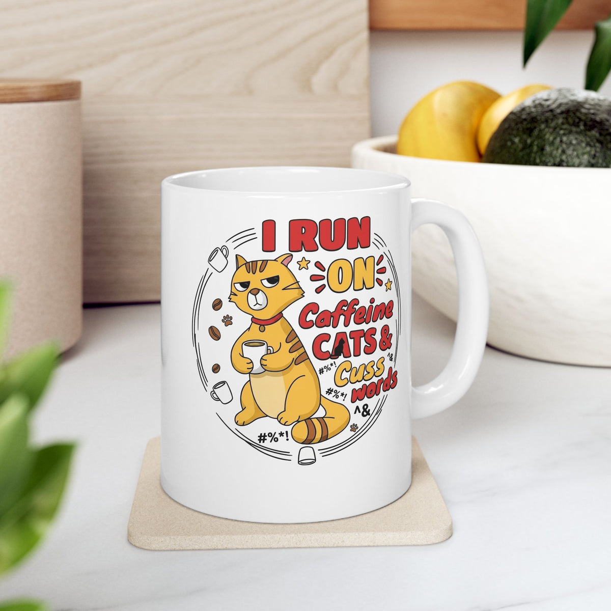 Caffeine, Cats & Cuss Words Mug Funny Cat Lover Coffee Mug