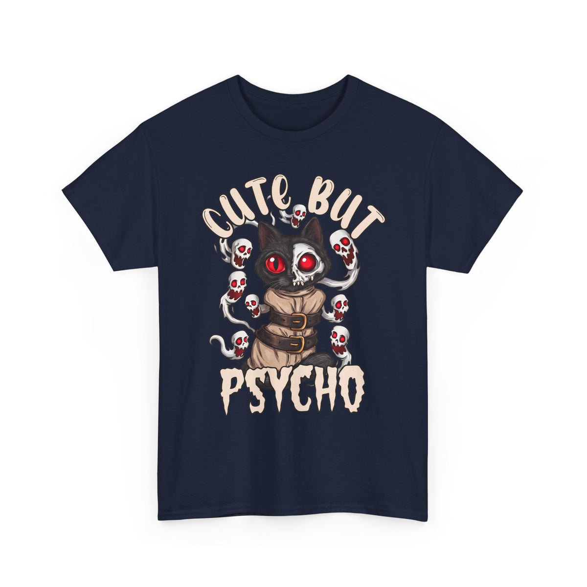 Cute But Psycho T-Shirt — Funny Straightjacket Black Cat Horror Tee