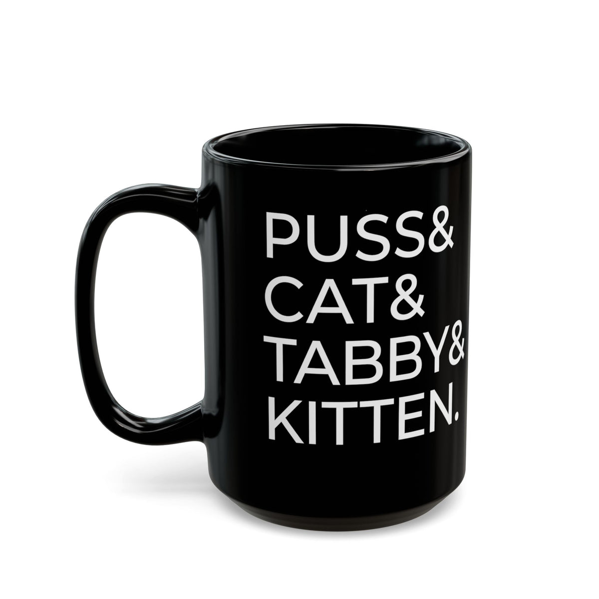 Puss and Kitten Cat Mug — Cute Tabby Cat Graphic Black Mug