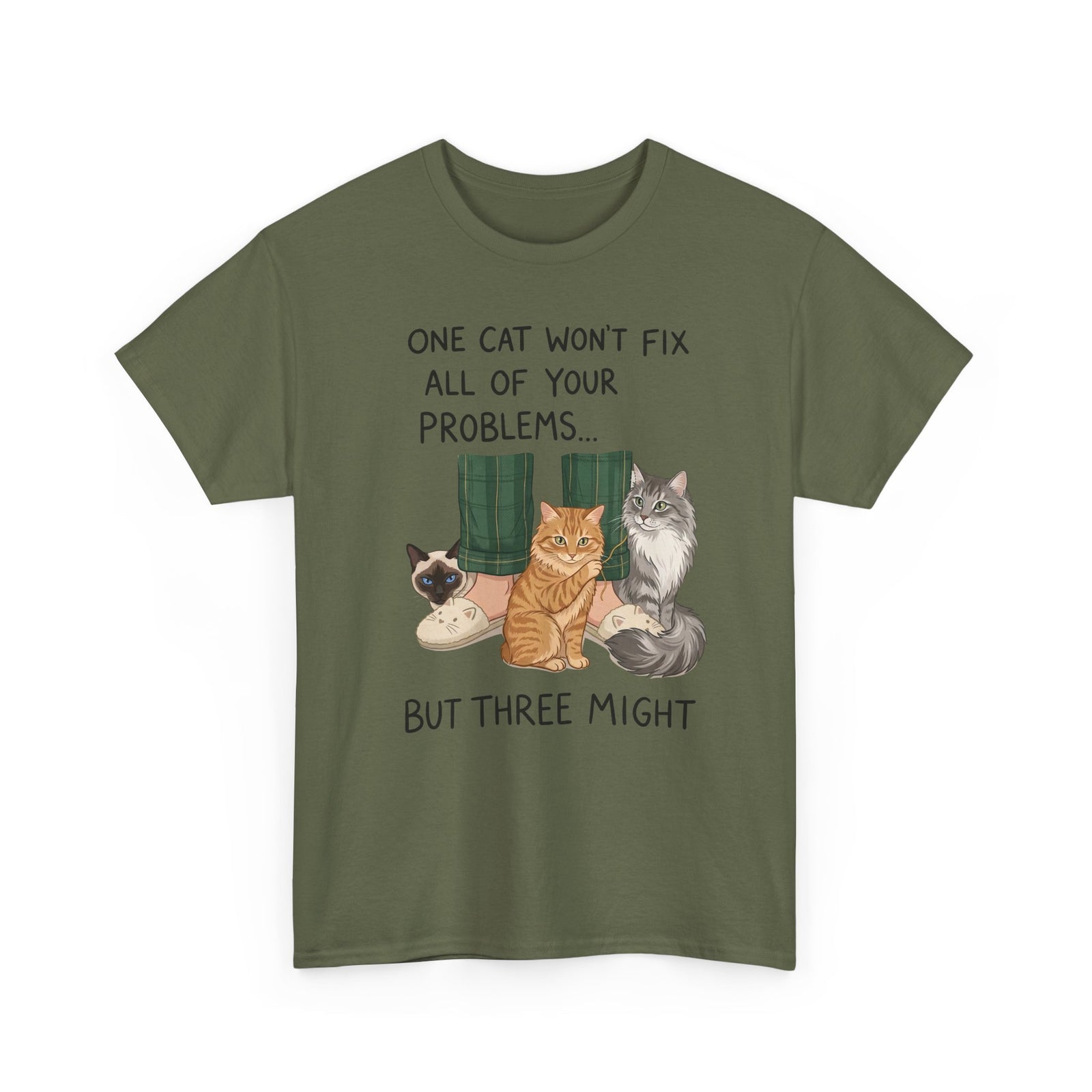 Three Cats Tee — "One Cat Won't Fix All Your Problems... But Three Might" Cat Lover Shirt