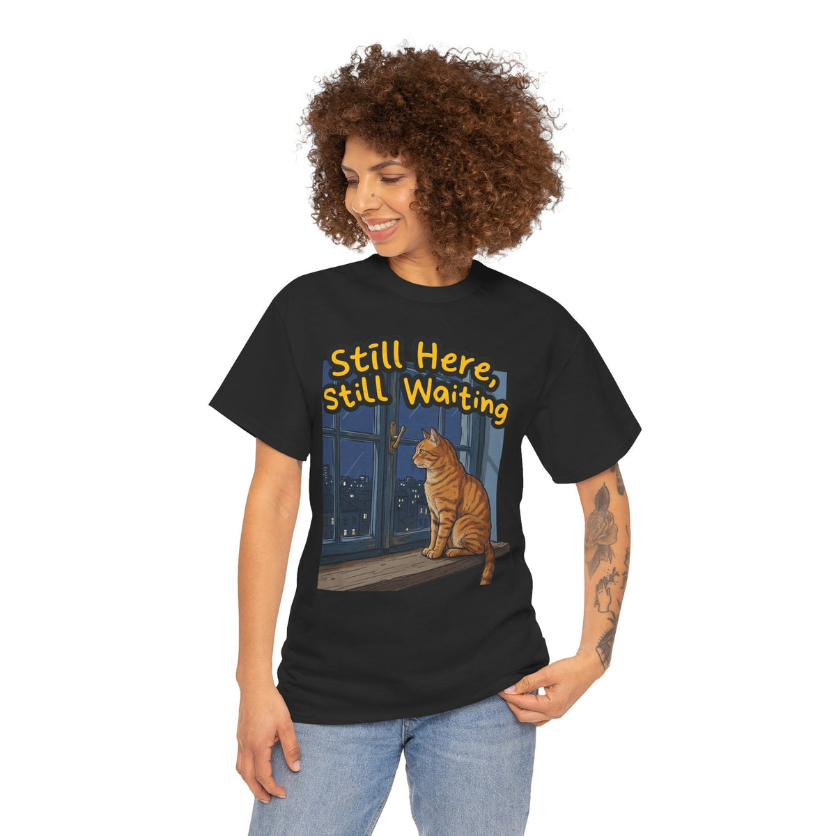 Cat Window Tee — "Still Here, Still Waiting" Graphic T‑Shirt