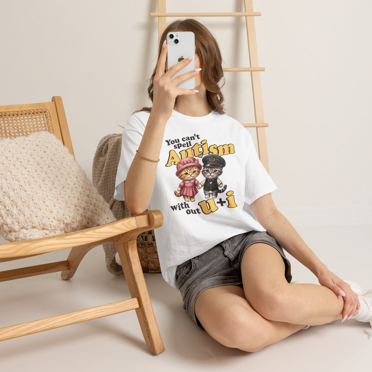 You Can't Spell Autism Without U + I T-Shirt — Cute Cartoon Couple Cats Tee