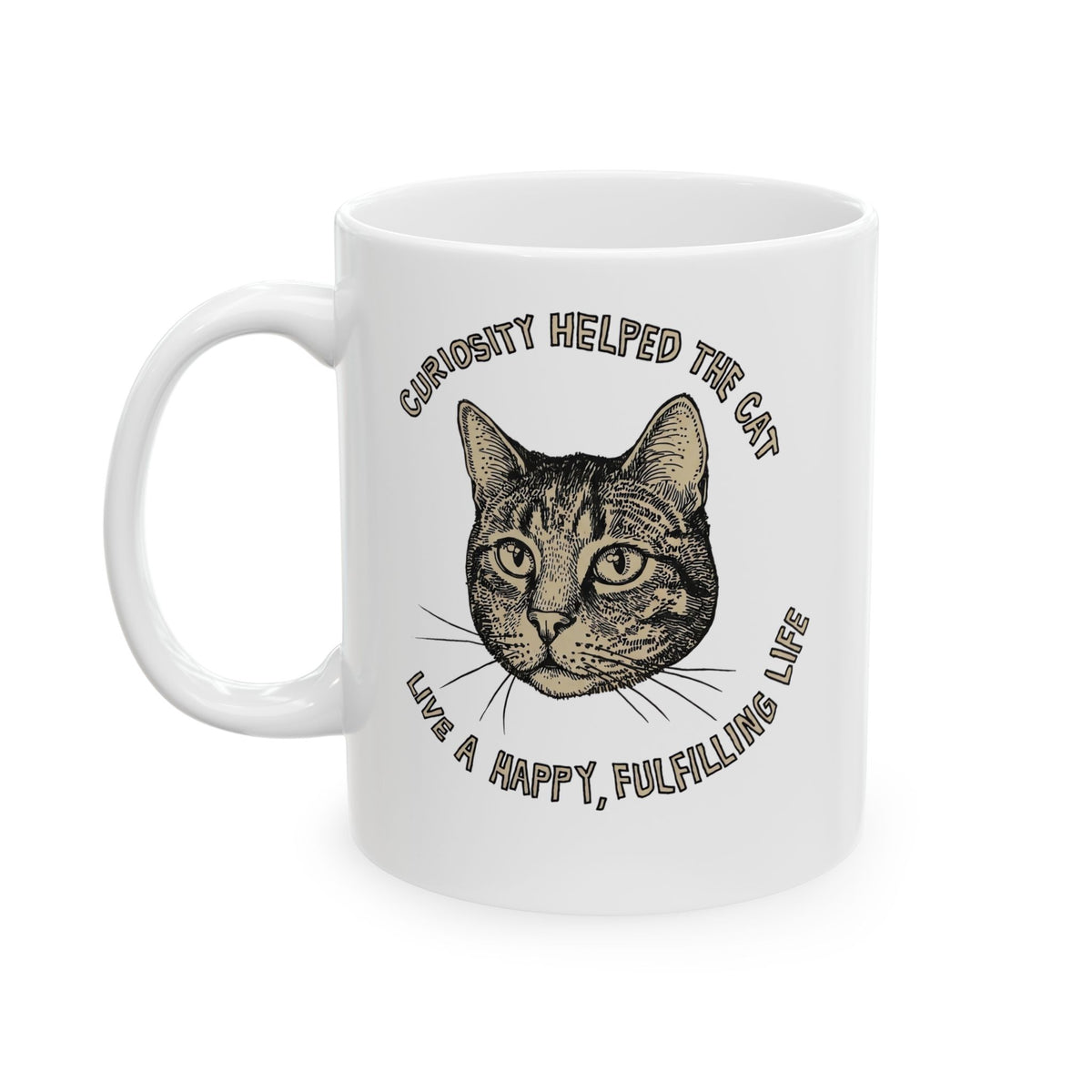 Curiosity Helped The Cat Ceramic Mug — Funny Cat Lover Mug