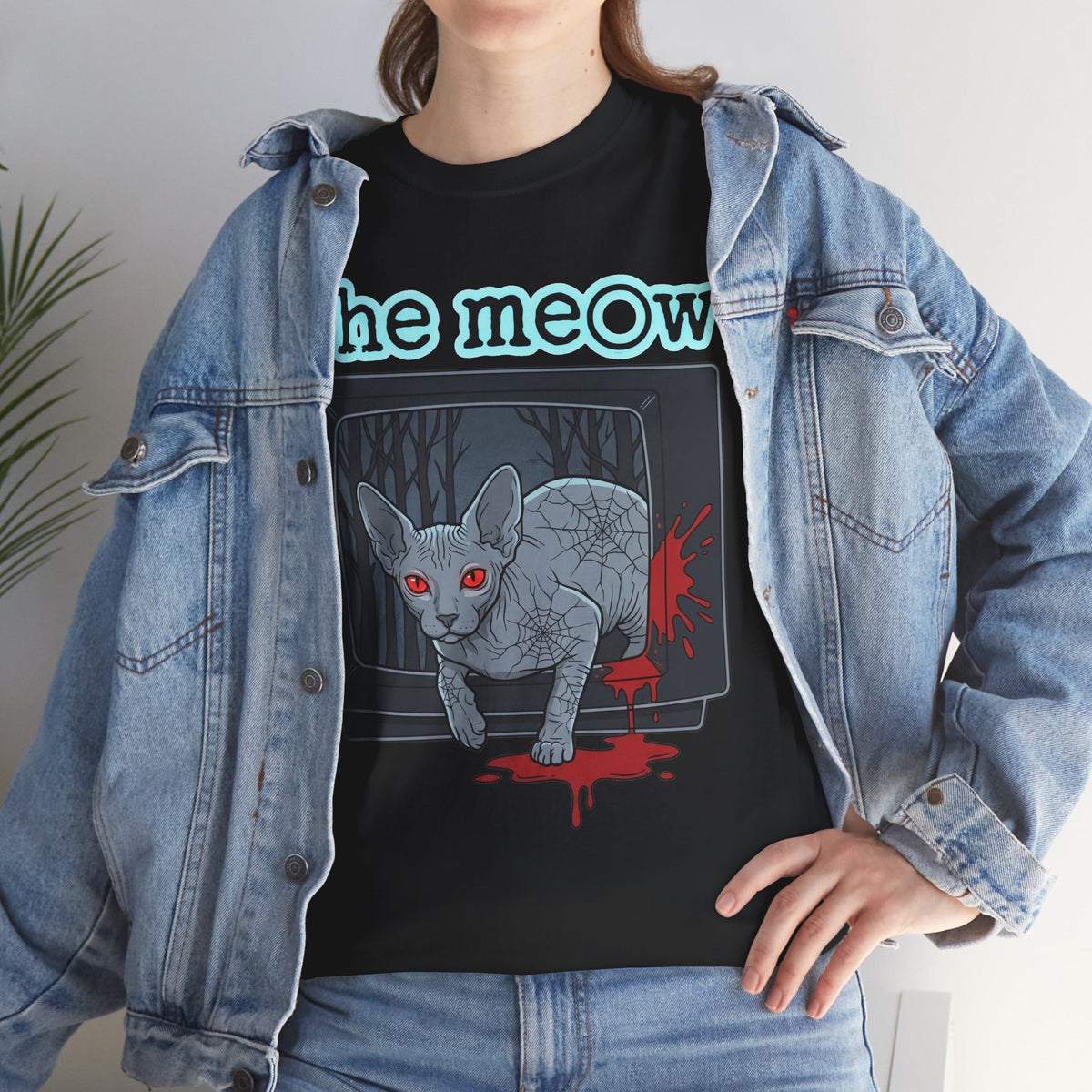 The meow Creepy Cat TV Horror T-Shirt
