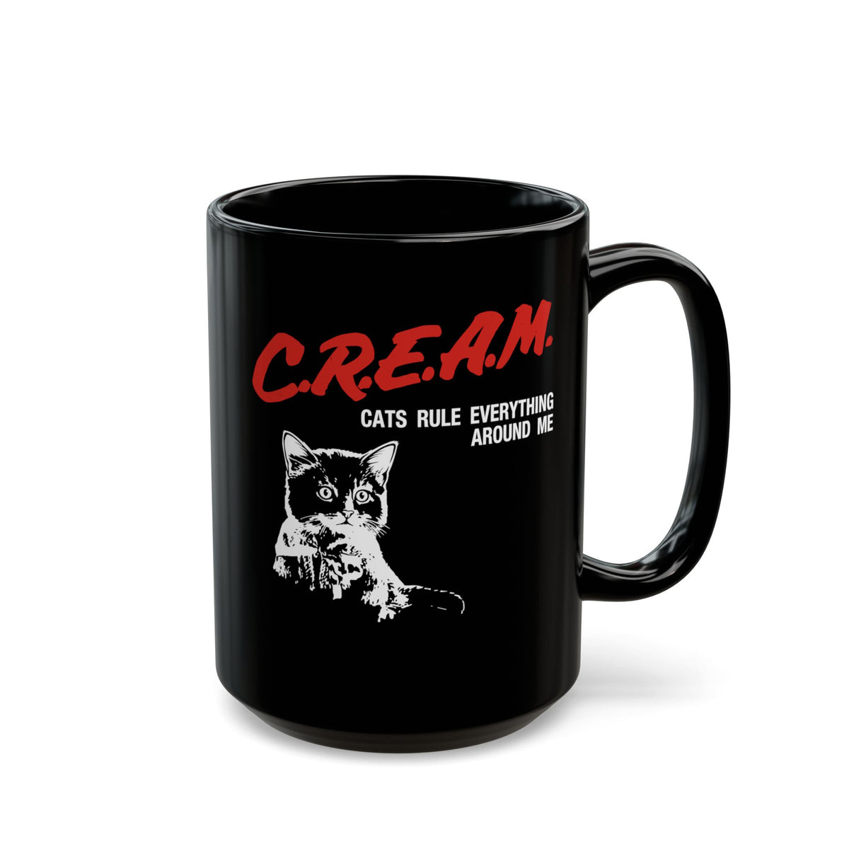 Cats Rule Everything Around Me Black Mug — Funny Cat Lover Mug