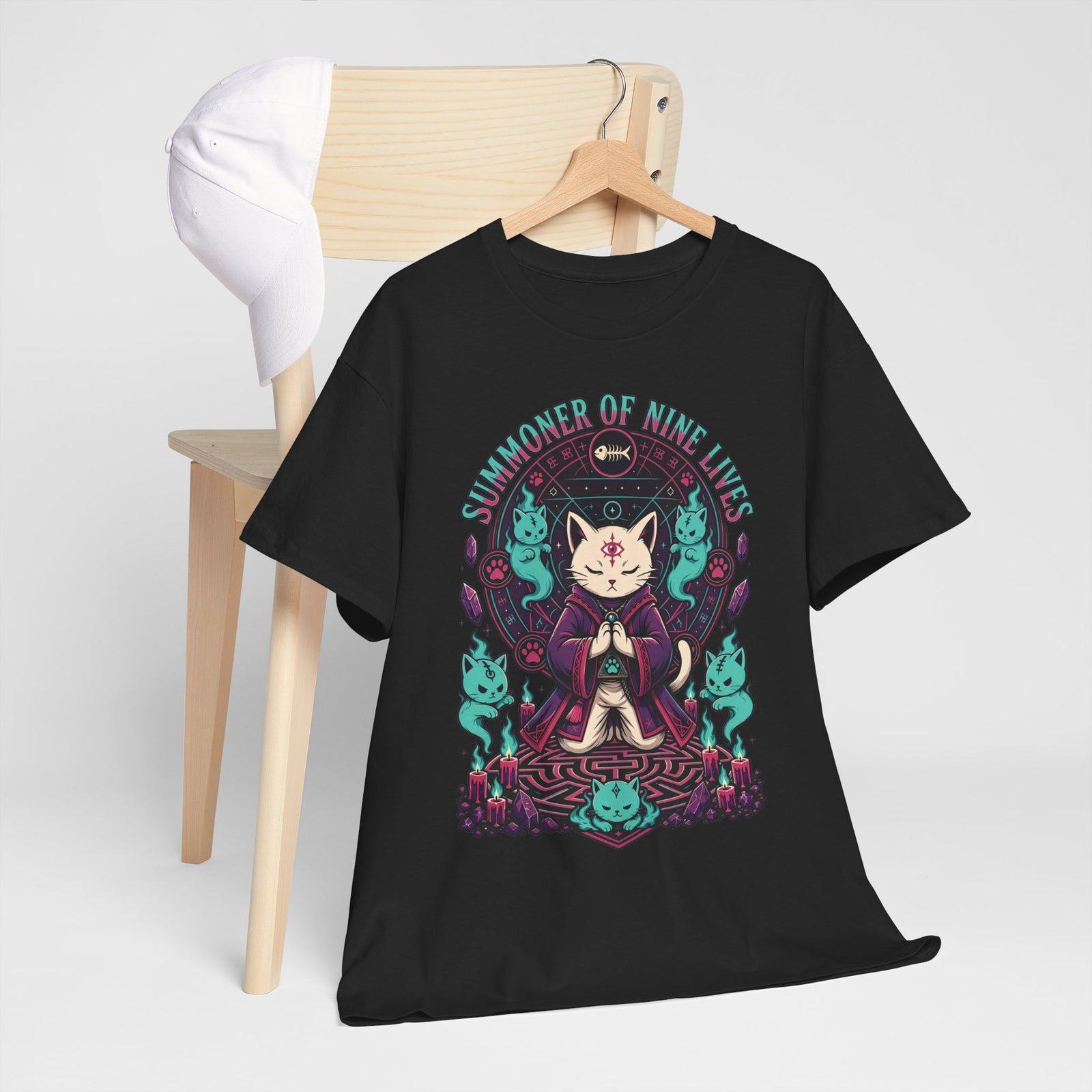 Lucky Cat Mystic Tee — "Catmancer of Nine Lives" Graphic T-Shirt