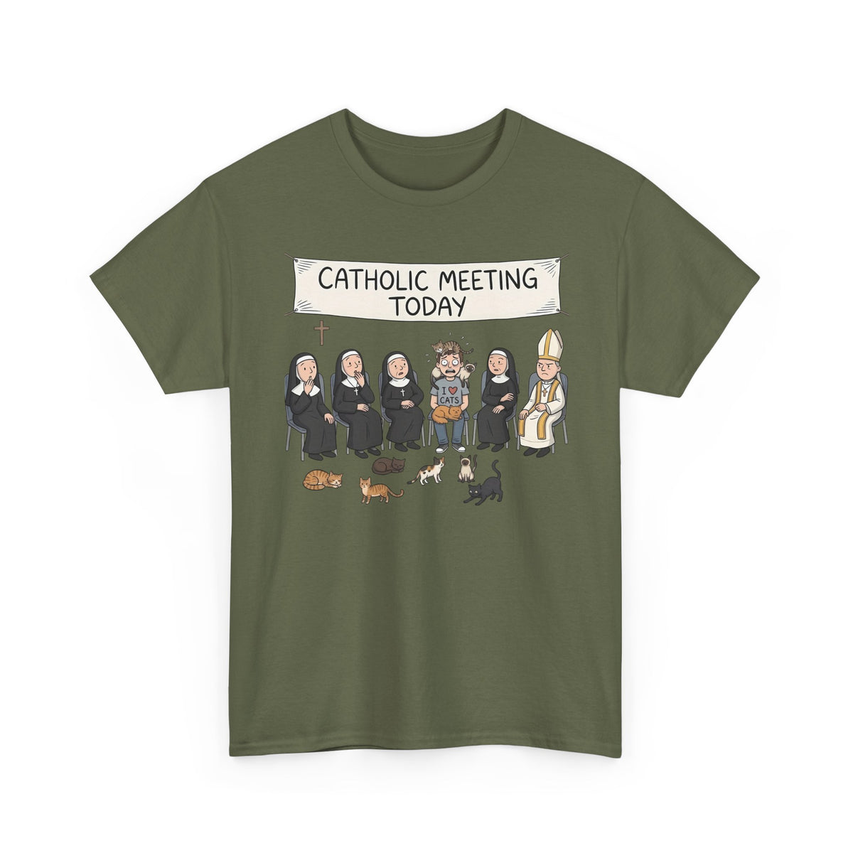 Catholic Meeting Today Funny Cat Lovers T-Shirt