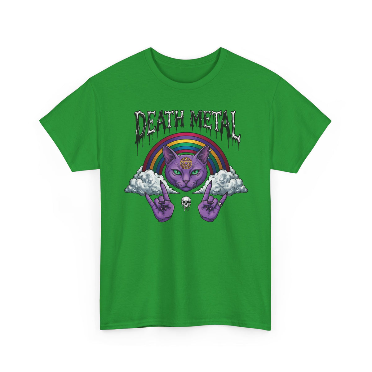 Death Metal Cat T-Shirt — Gothic Black Cat Tee for Metal Fans