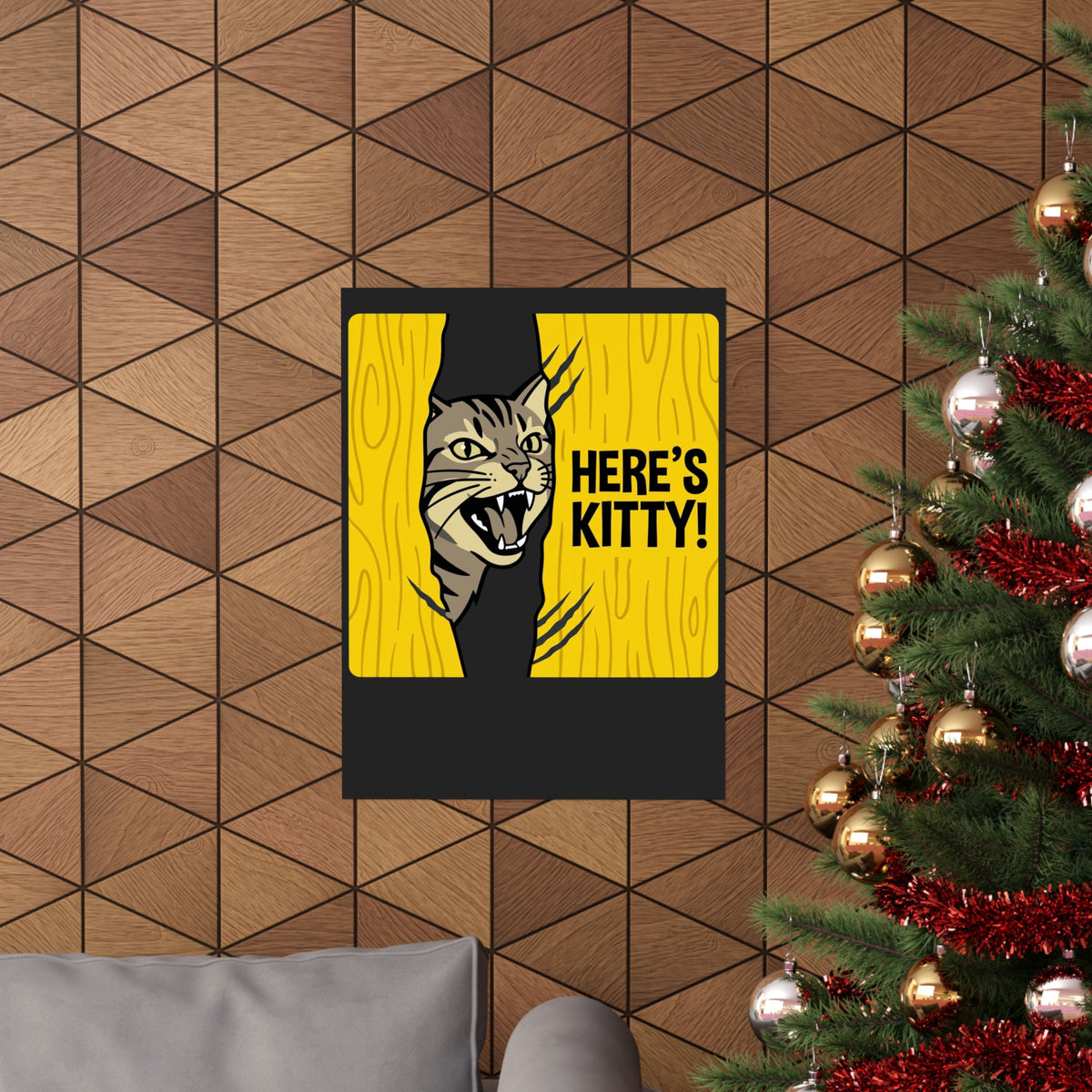 Funny Cat Parody Poster — "Here's Kitty" Graphic Poster