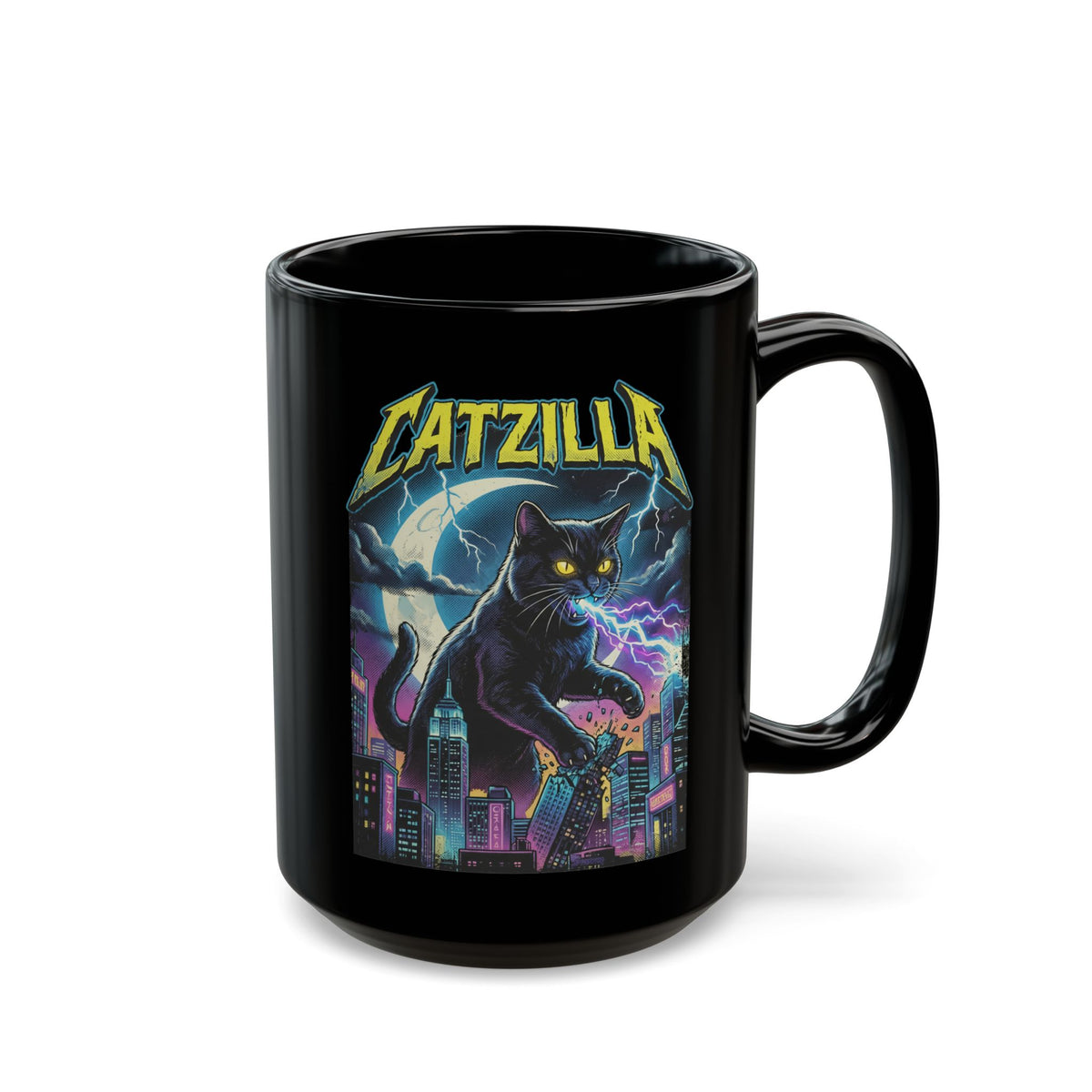 Cat Attack Black Mug — Funny Graphic Cat Mug