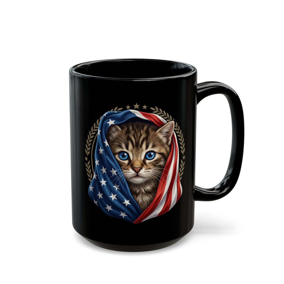 Patriotic American Flag Cat Black Mug Cute Kitten USA Pride