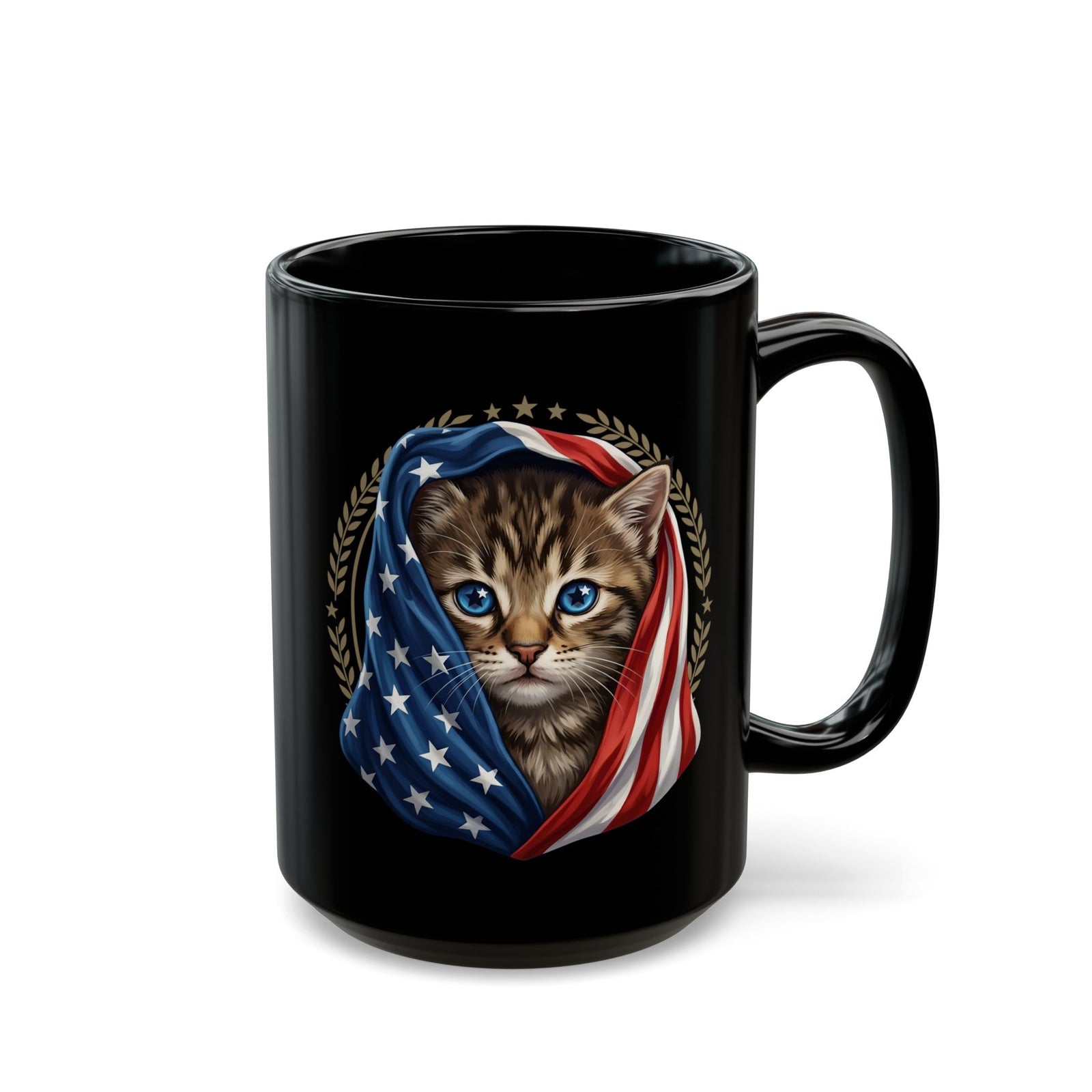 Patriotic American Flag Cat Black Mug Cute Kitten USA Pride