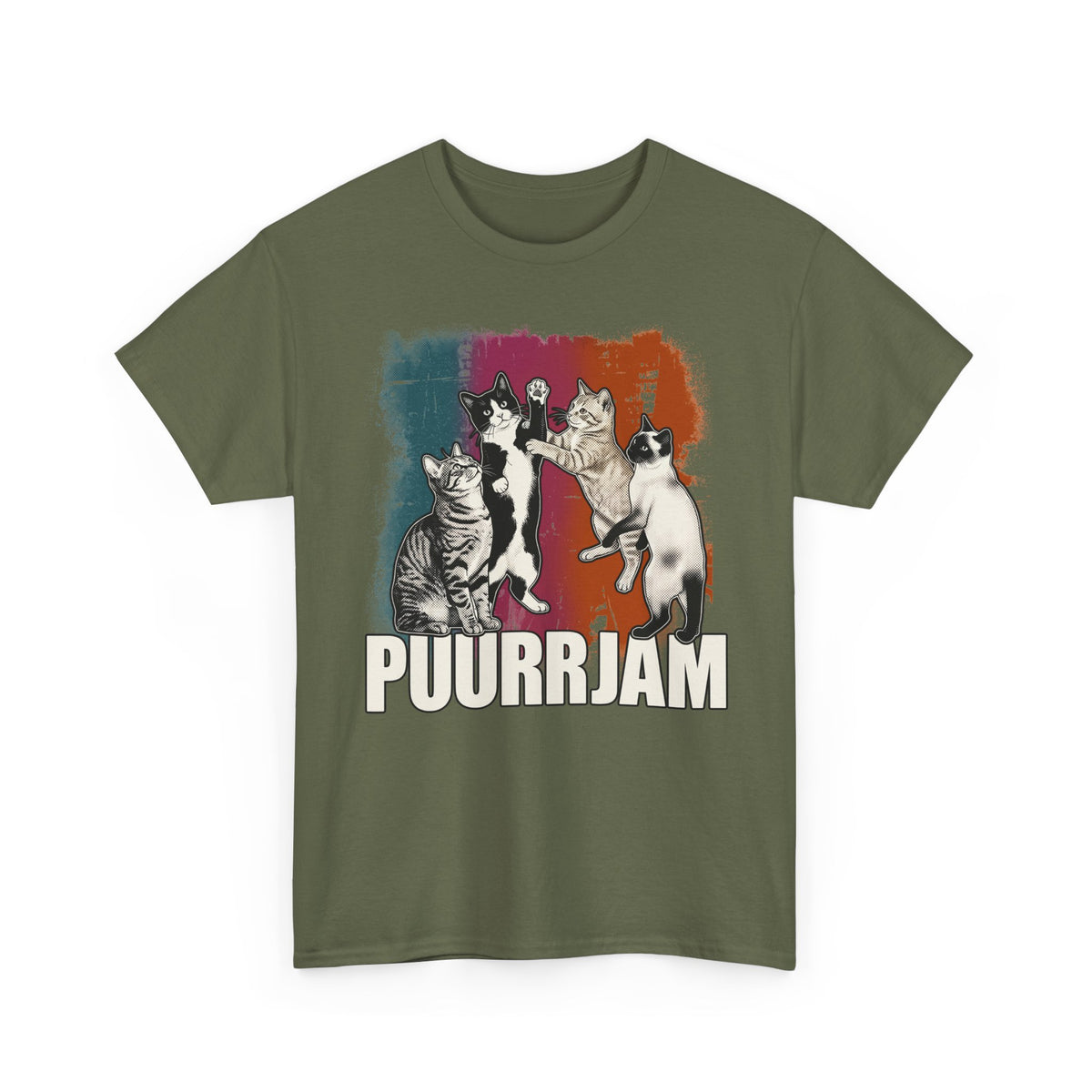 Purrjam Cat Band T‑Shirt — Vintage Retro Feline Music Graphic Tee