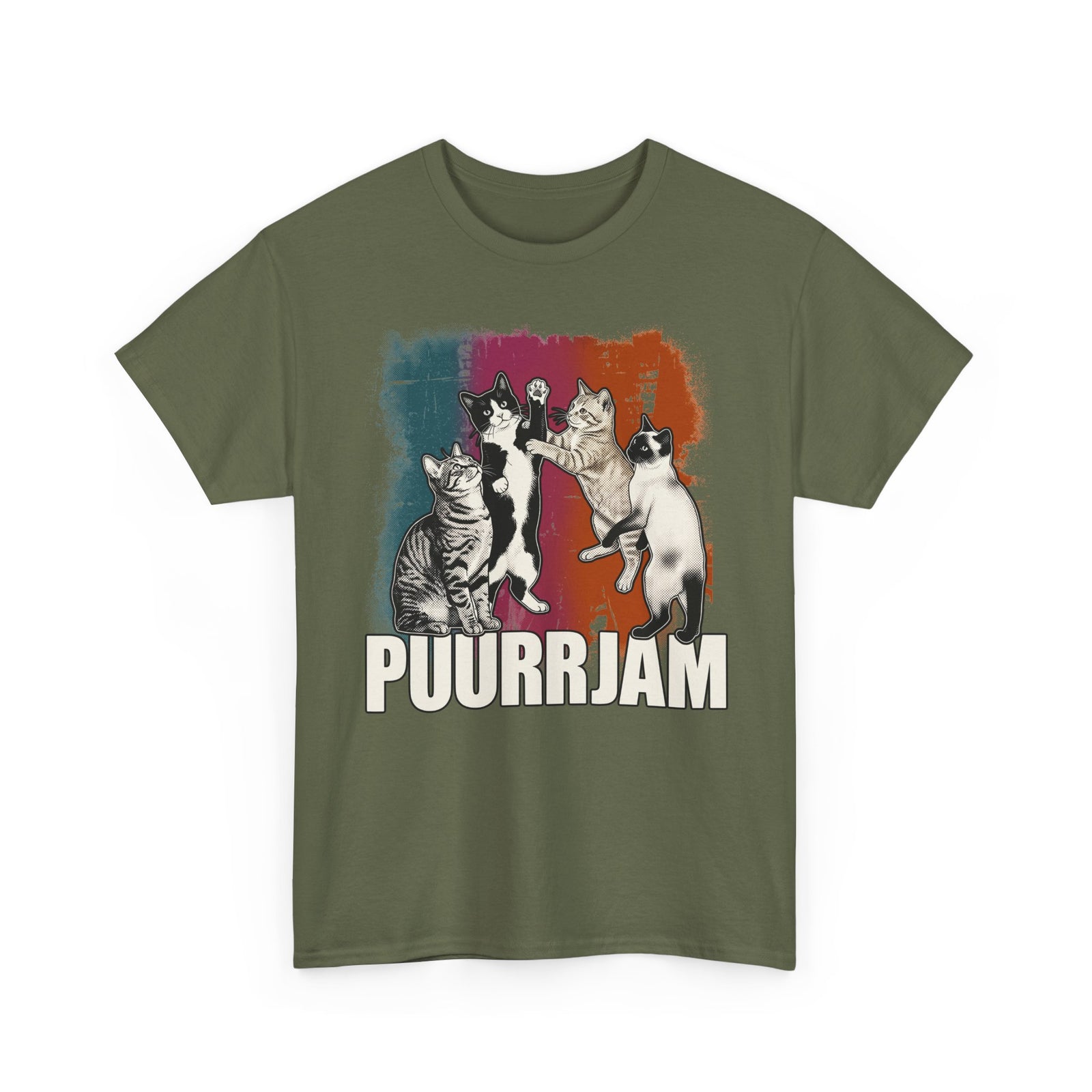 Purrjam Cat Band T‑Shirt — Vintage Retro Feline Music Graphic Tee