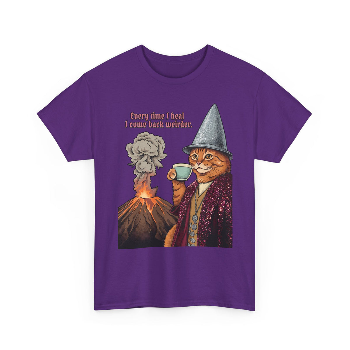 Weird Healing Journey Cat T-Shirt — Retro Feline Tea Time Aesthetic Shirt