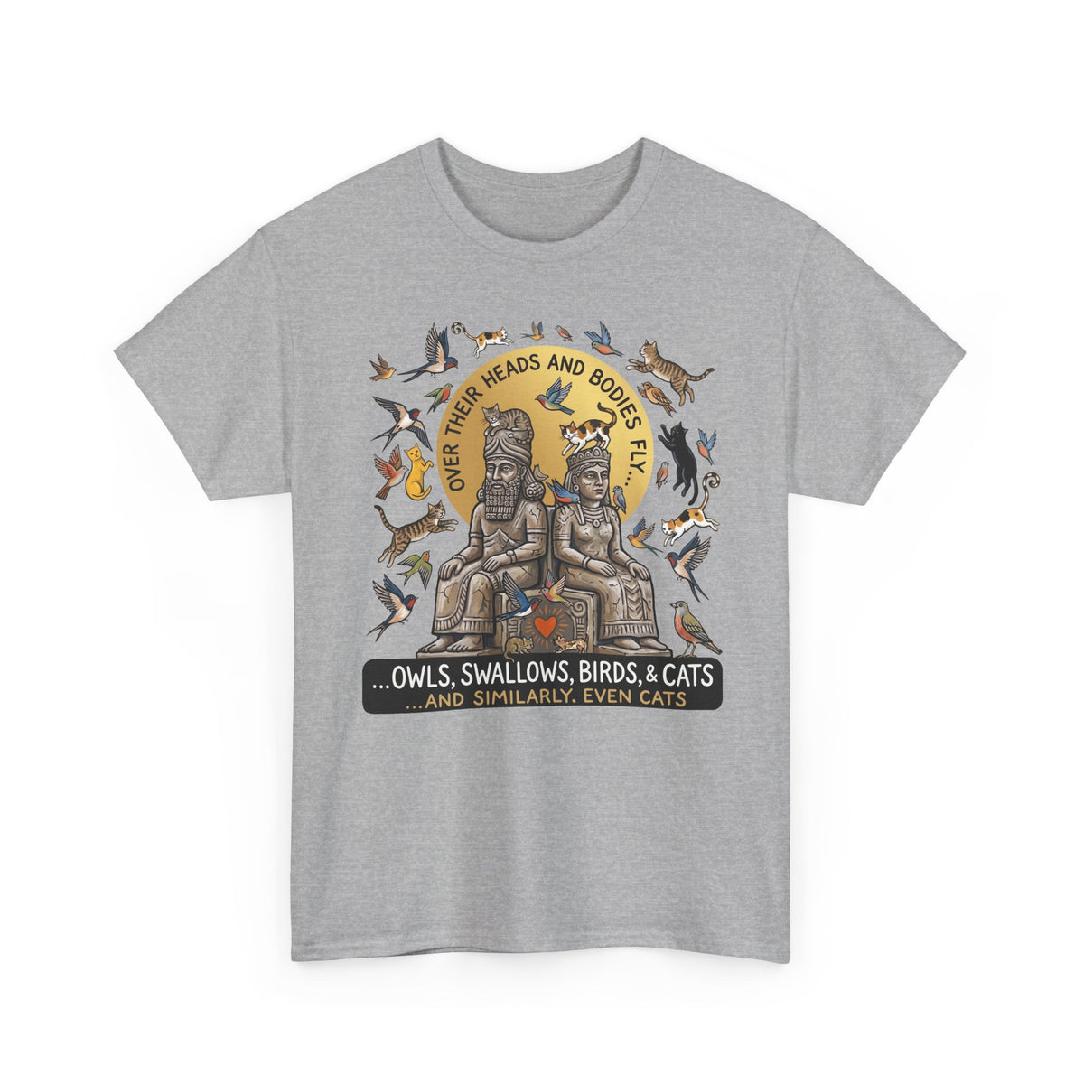 Birds & Cats Graphic T-Shirt — "Over Their Heads and Bodies Fly"