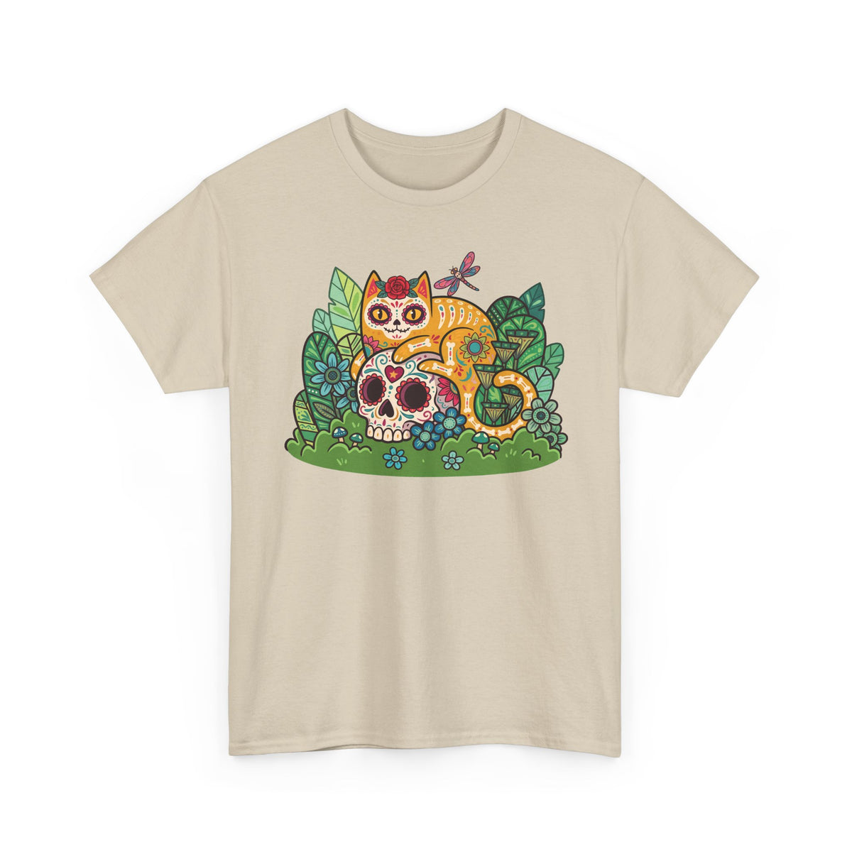 Sugar Skull Cat T-Shirt — Day of the Dead Calavera Feline Tee