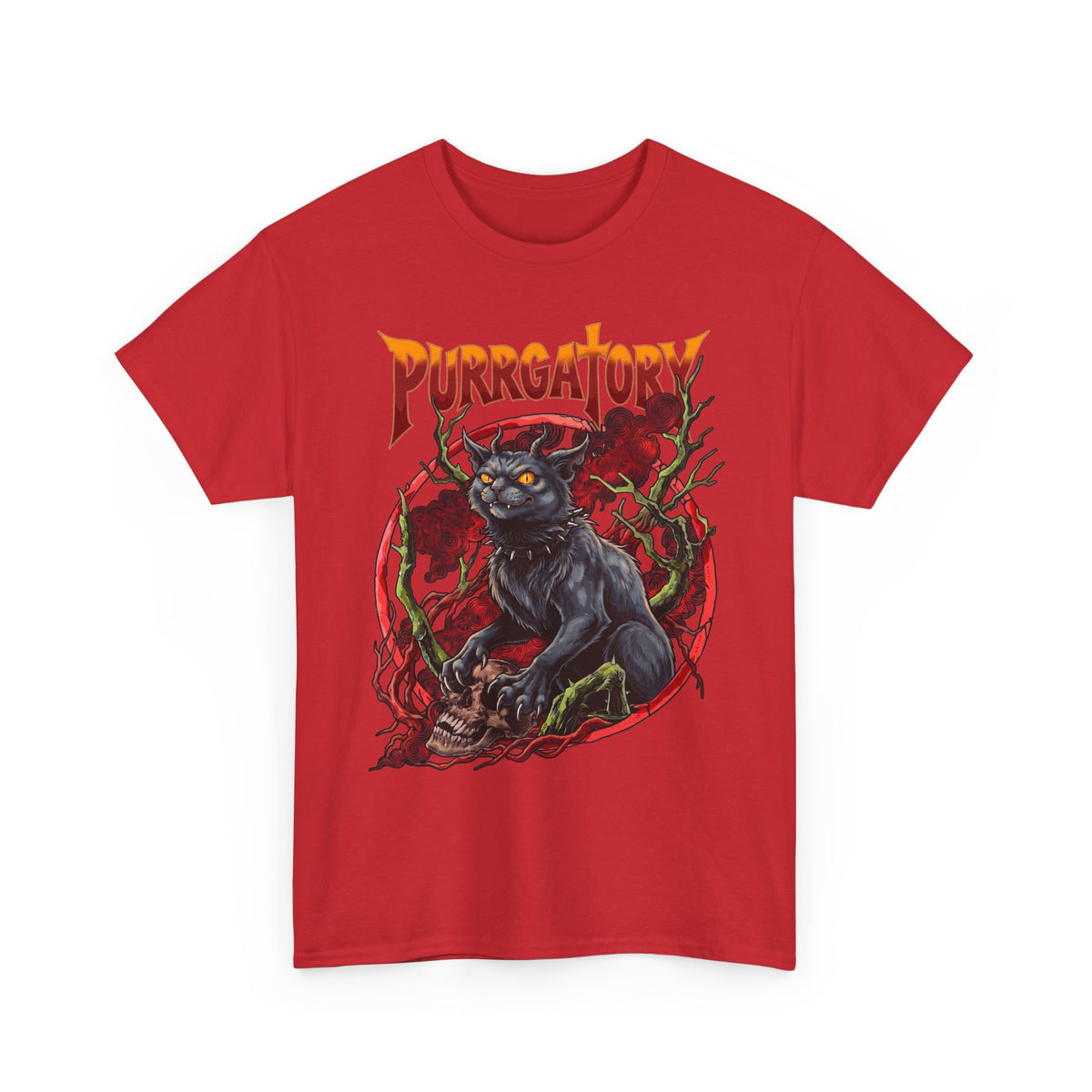 Purrgatory Demon Cat T-Shirt — Heavy Metal Occult Horned Feline Tee