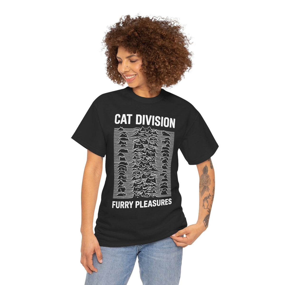 Cat Division Tee — "Furry Pleasures" Graphic Cat Silhouette Shirt