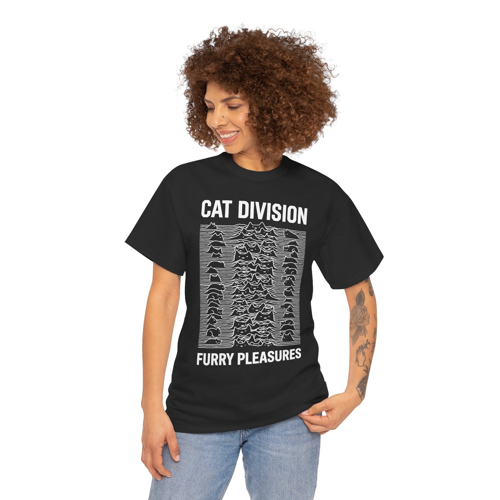 Cat Division Tee — "Furry Pleasures" Graphic Cat Silhouette Shirt