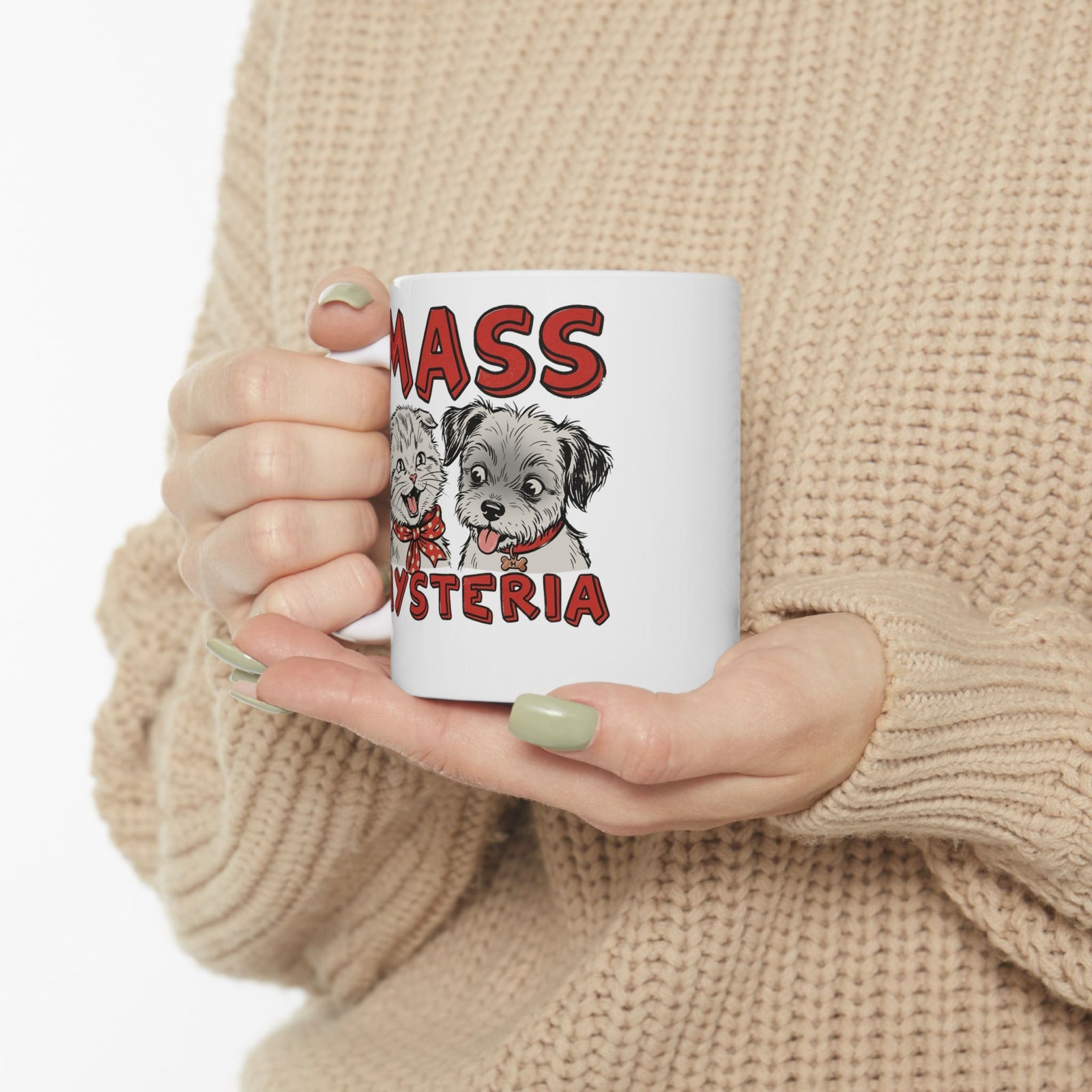 Cat & Dog Mass Hysteria Mug Funny Puppy & Kitten Line Art Ceramic Mug