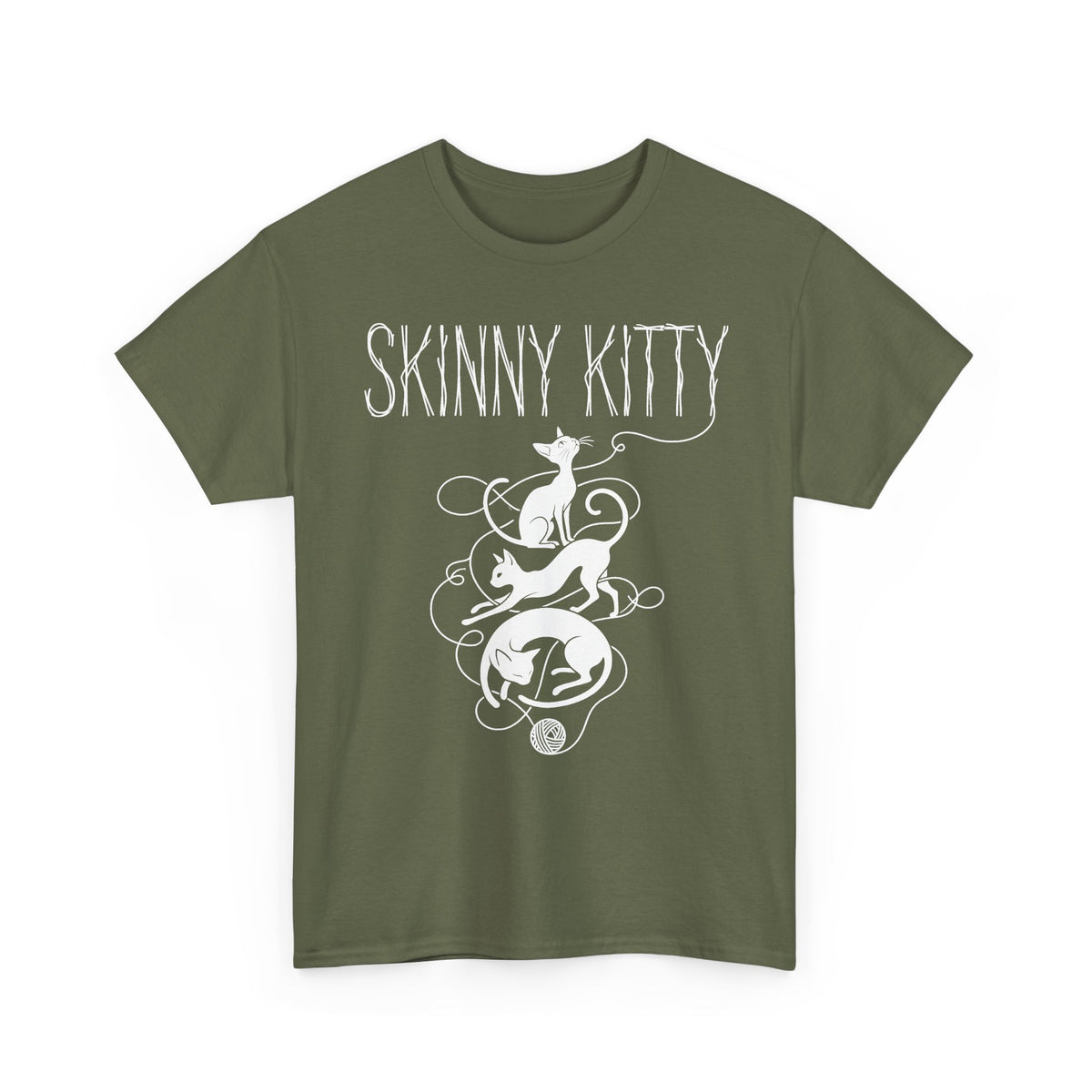Skinny Kitty Graphic Tee — White Cat Silhouette Shirt for Cat Lovers