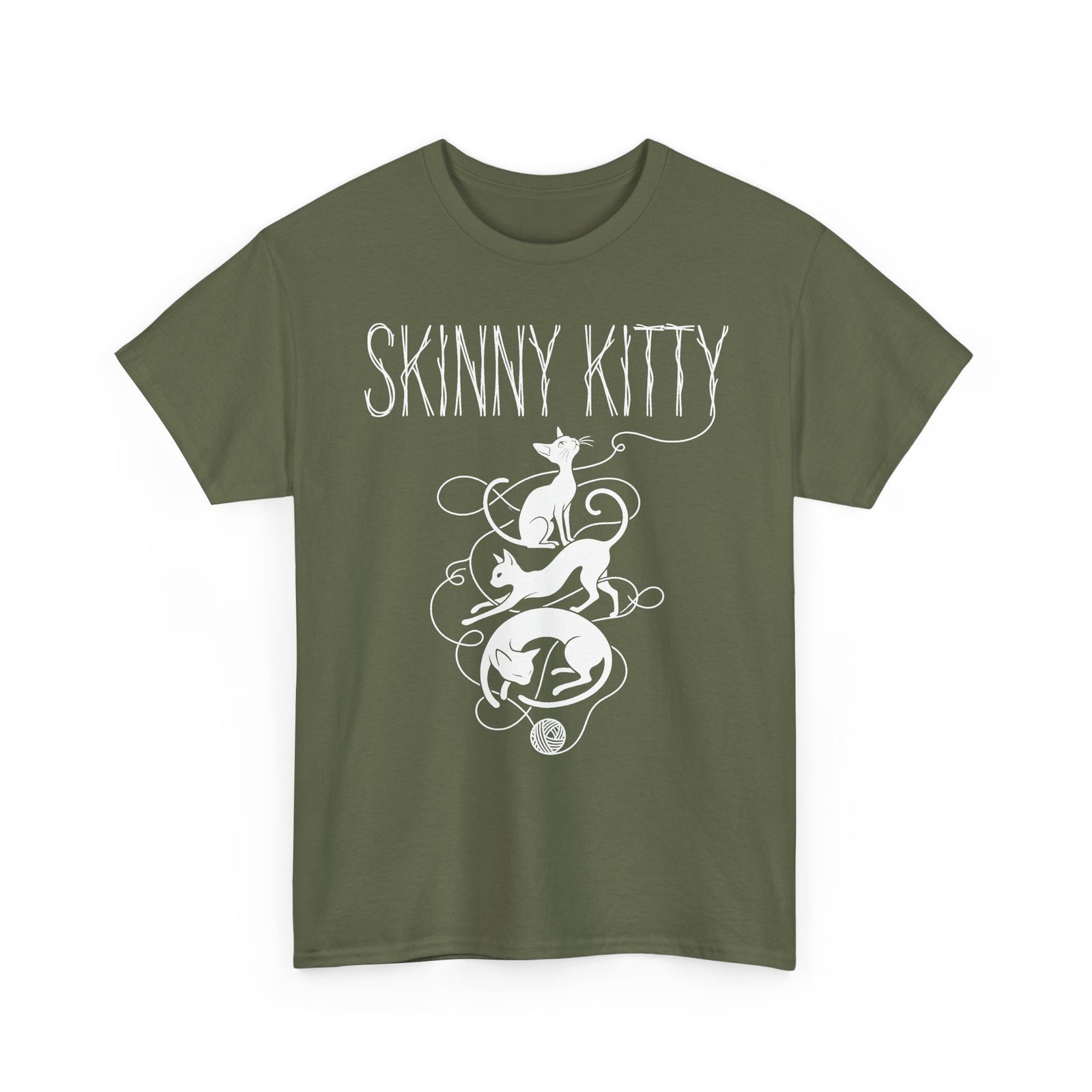 Skinny Kitty Graphic Tee — White Cat Silhouette Shirt for Cat Lovers