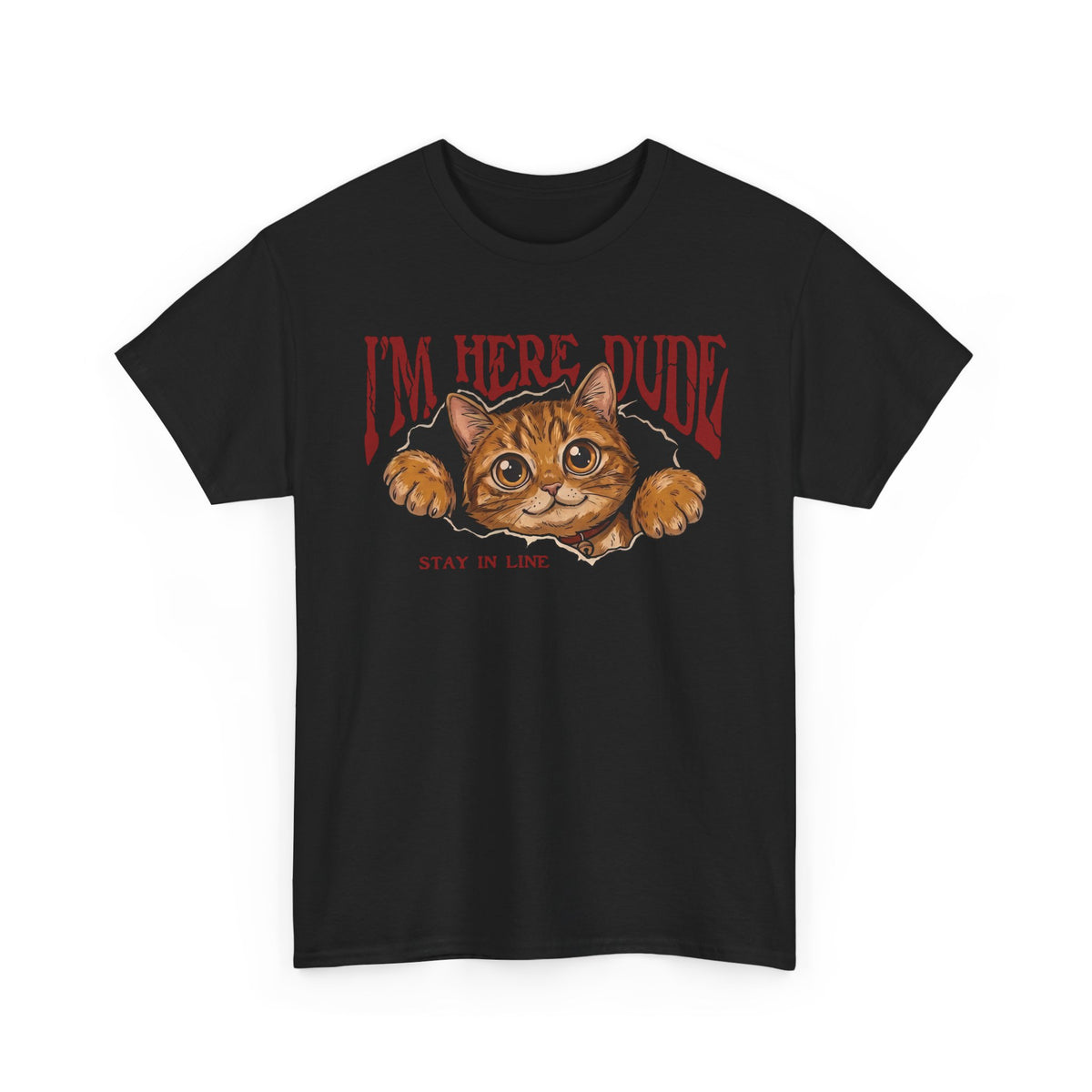I'm Here Dude Cat T-Shirt — Funny Orange Tabby Ripped Graphic Tee