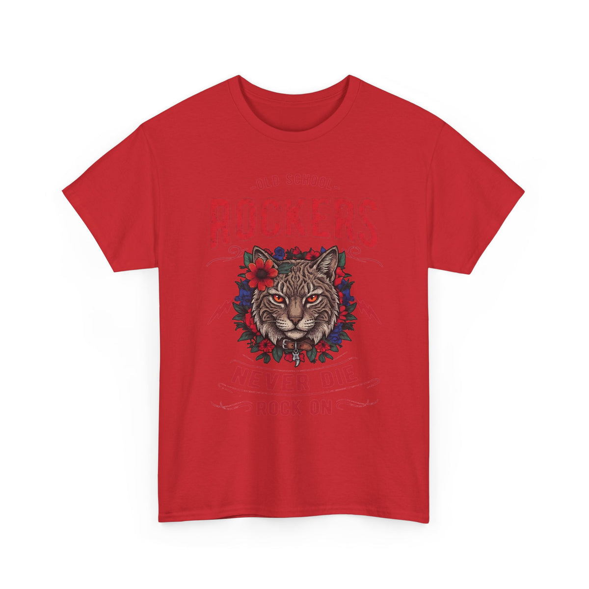 Old School Rockers Never Die Cat T-Shirt — Heavy Metal Rocker Feline Graphic Tee