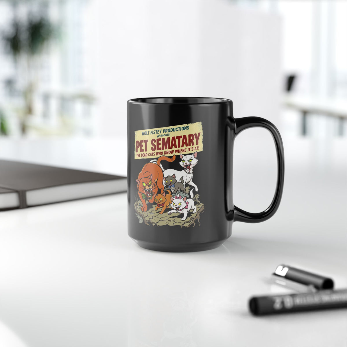 Retro Horror Cat Black Mug