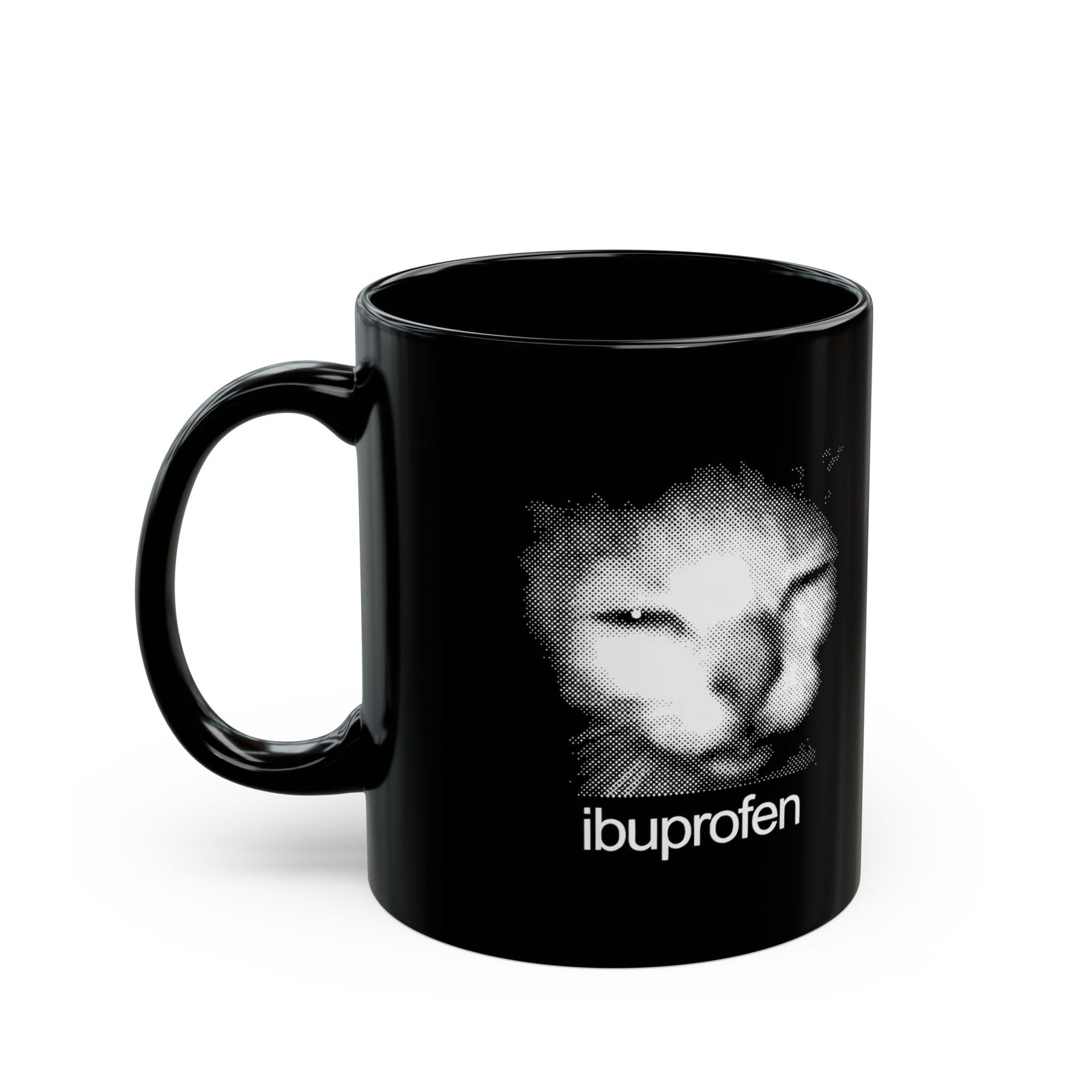 Funny Cat Meme Ibuprofen Black Mug Humorous Pain Relief Graphic Mug