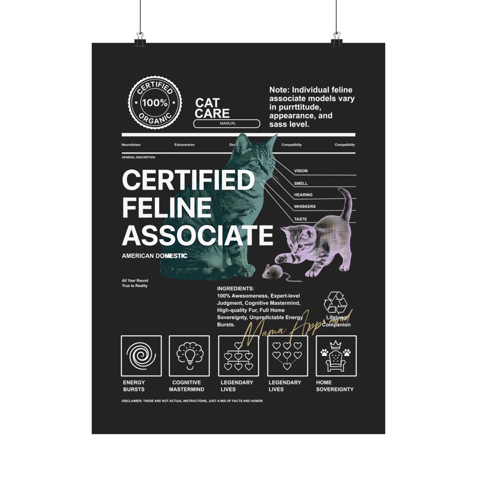 Certified Feline Associate Poster — Funny Cat Lover Poster