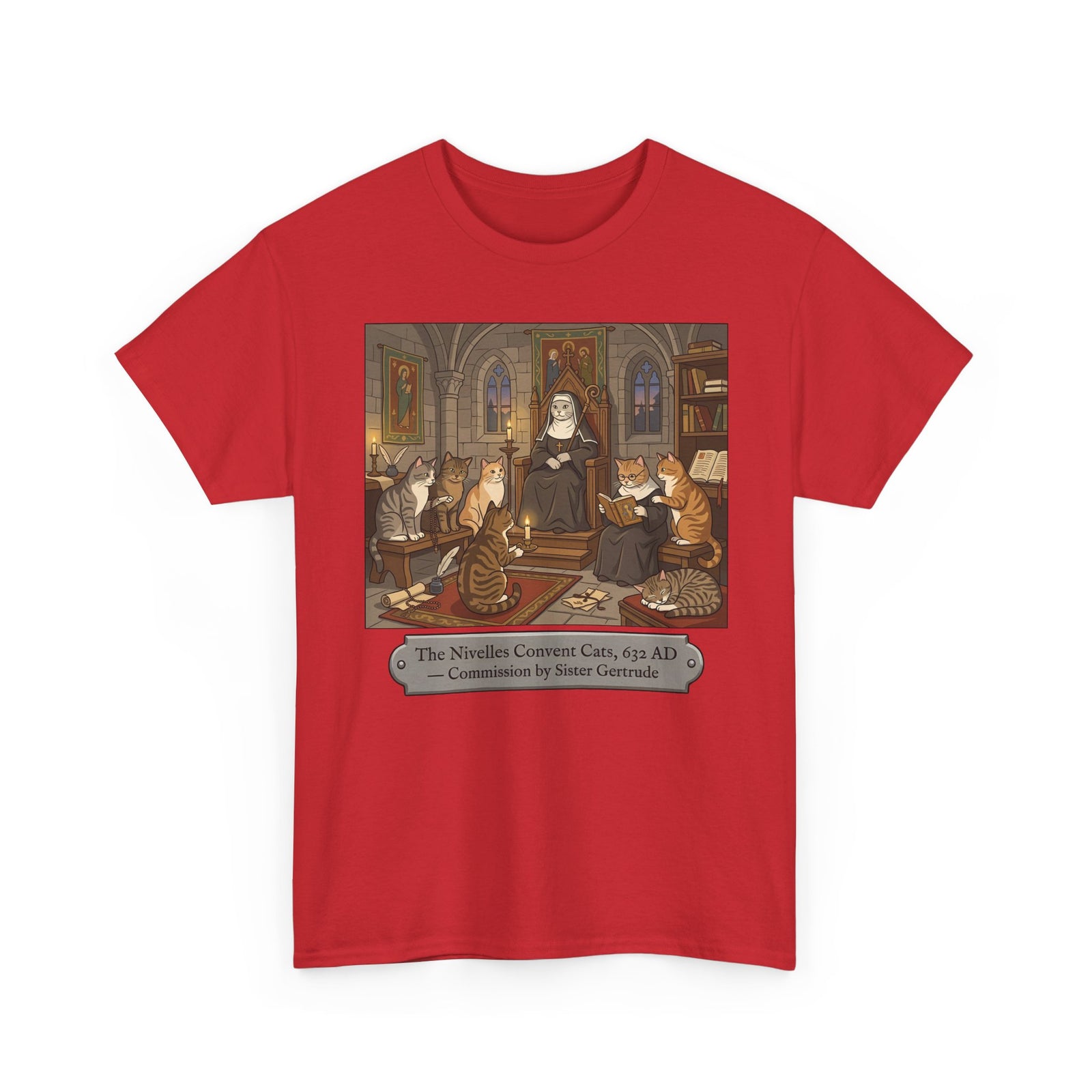 Nivelles Convent Cats T-Shirt — Vintage-Inspired Cat Illustration Tee