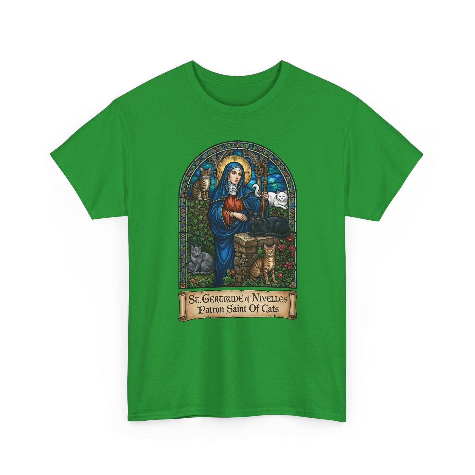 Saint Gertrude of Nivelles Cat Patron T-Shirt — Patron Saint of Cats Tee