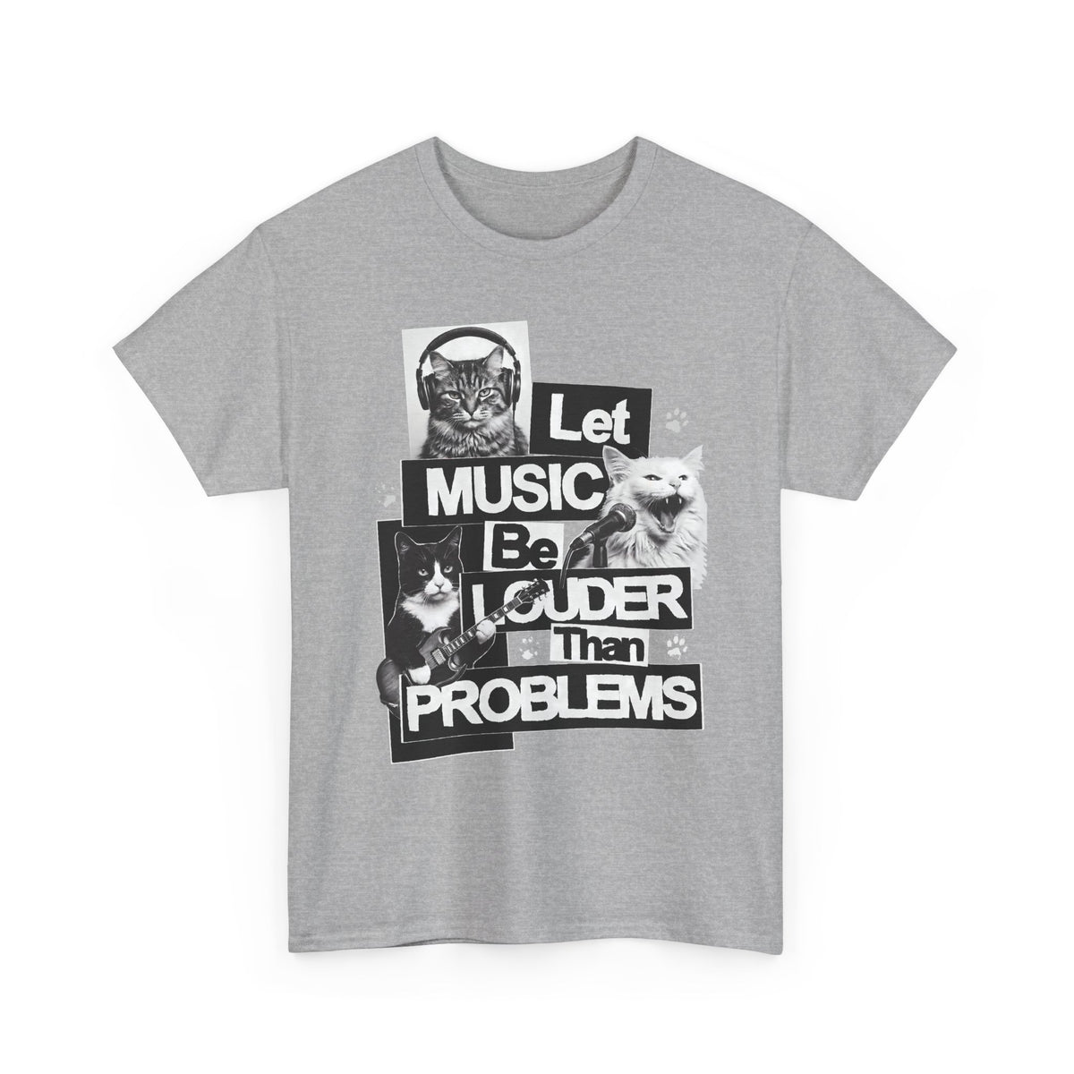 Let Music Be Louder Than Problems T-Shirt — Funny Grunge Rock Cat Band Tee
