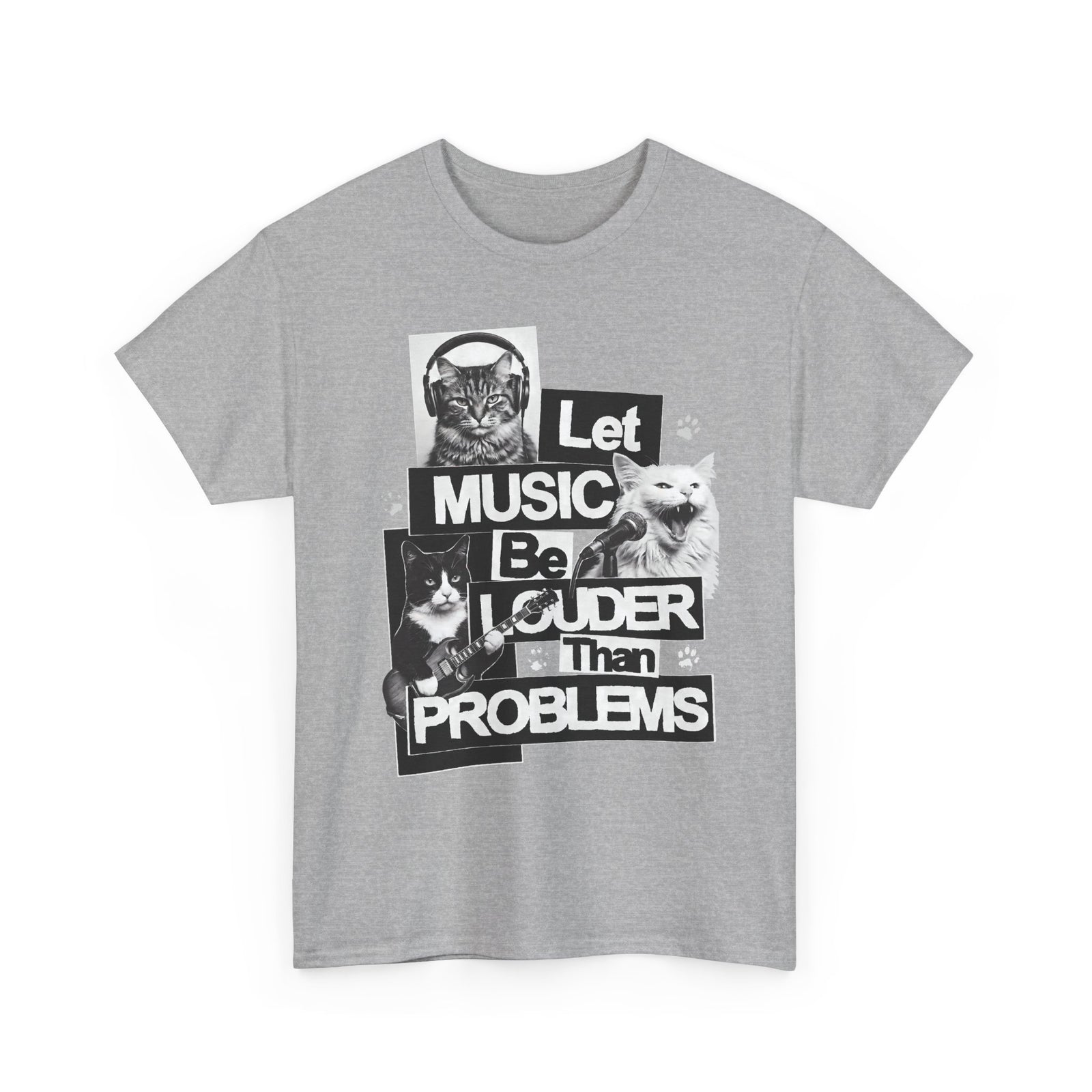 Let Music Be Louder Than Problems T-Shirt — Funny Grunge Rock Cat Band Tee