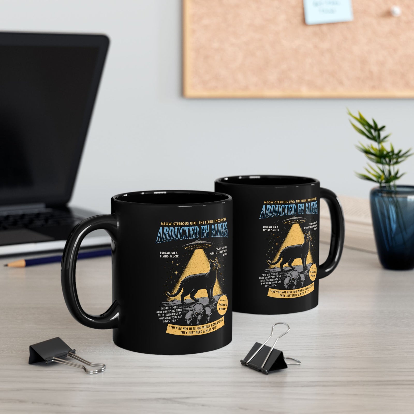 Abducted by Aliens Black Cat Black Mug — Cute UFO Cat Mug