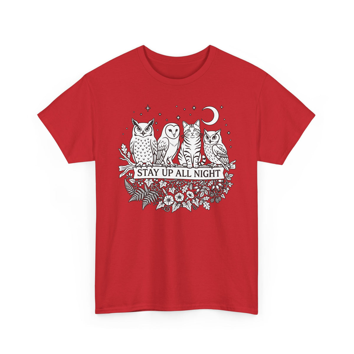 Cat Stays Up All Night T-Shirt — Cute Night Owl Cat Tee