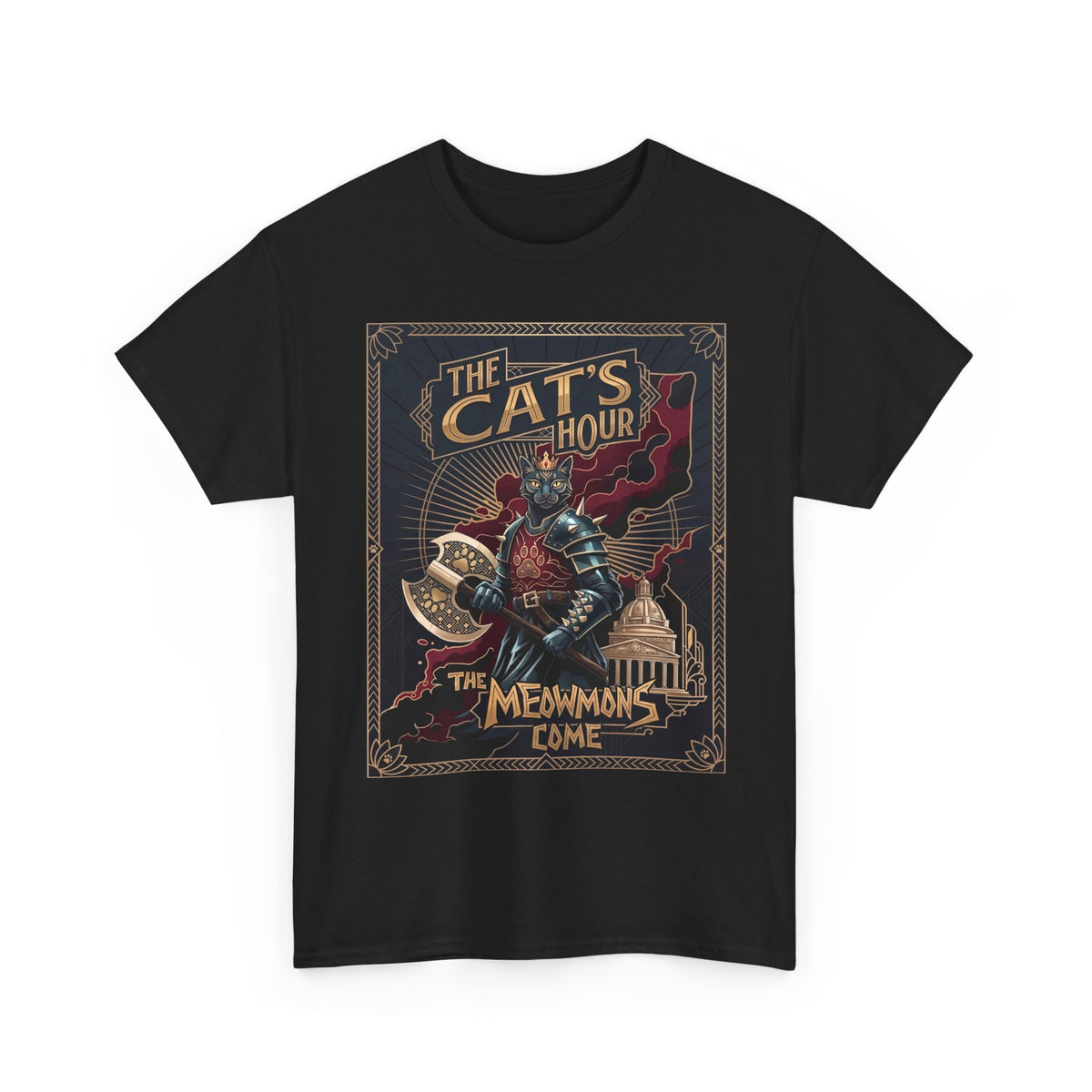 The Cat's Hour The Meowmons Come Shirt — Dark Fantasy Cat Warrior T-Shirt