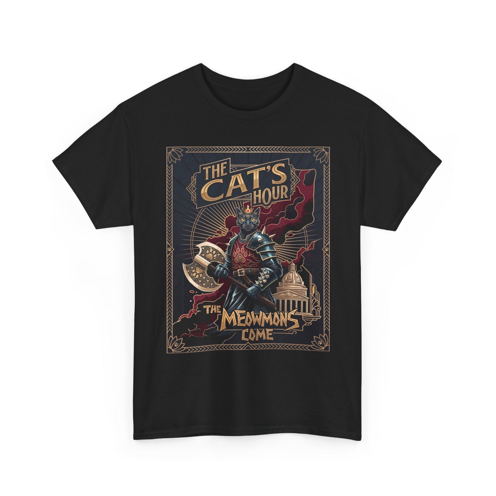 The Cat's Hour The Meowmons Come Shirt — Dark Fantasy Cat Warrior T-Shirt