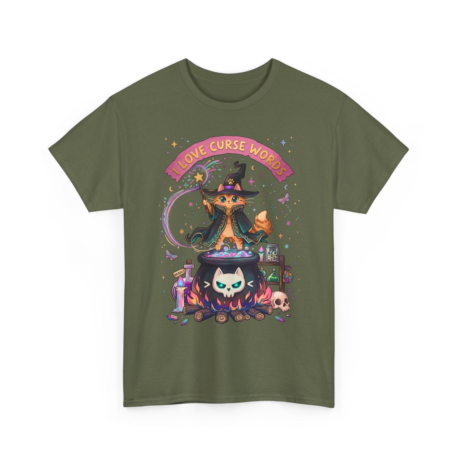 I Love Curse Words Wizard Cat T-Shirt — Cute Witchy Cauldron Tee