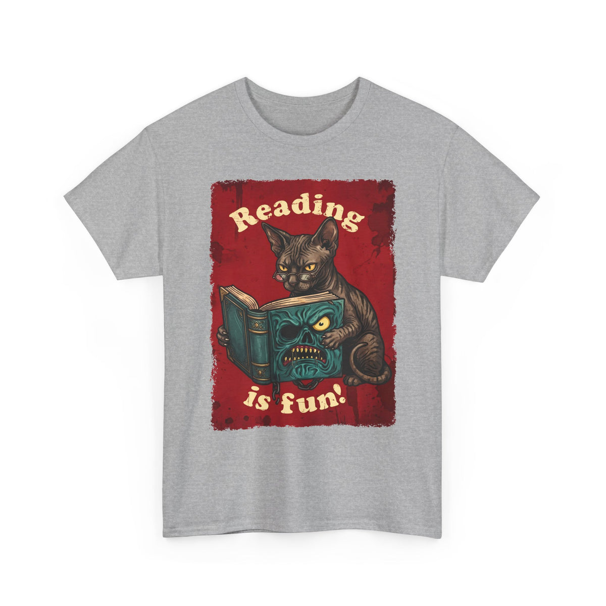 Reading Is Fun Necronomicon Sphynx Cat T-Shirt — Evil Dead Horror Book Tee