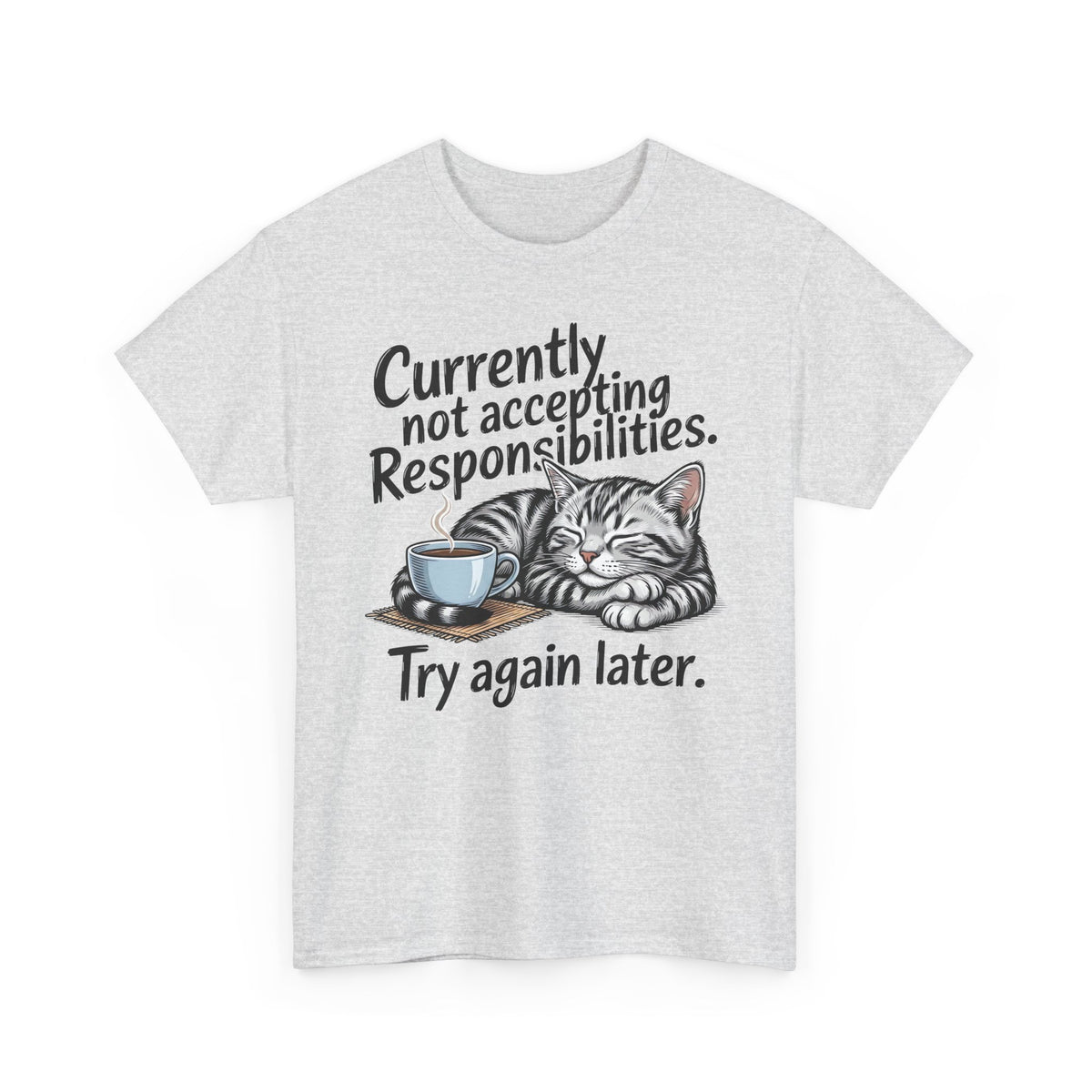 Cat Nap Tee — “Currently Not Accepting Responsibilities, Try Again Later” Graphic T-Shirt
