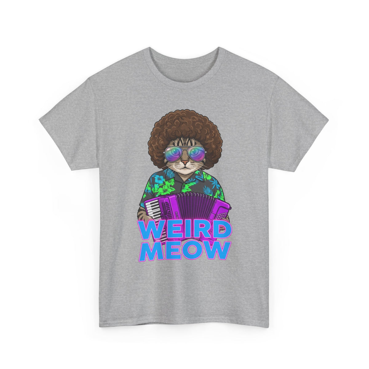 Weird Meow Cat T-Shirt — Retro Disco Cat with Accordion